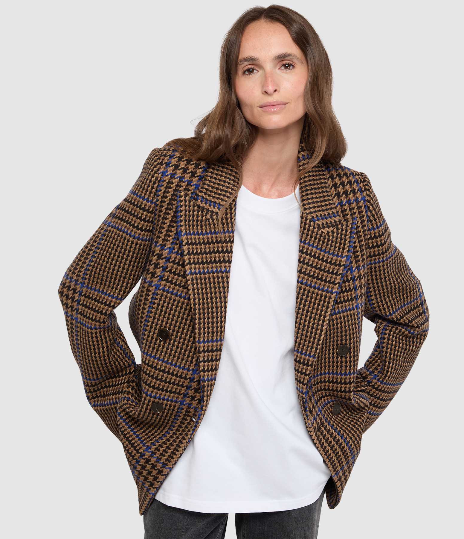 Fitted Double-Breasted Blazer in Sand Beige
