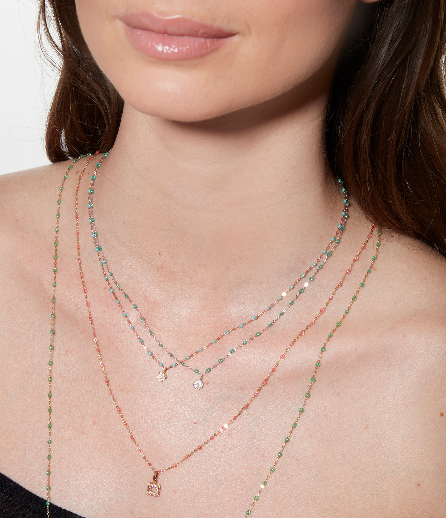Gold Resin Diamond Charms Necklace