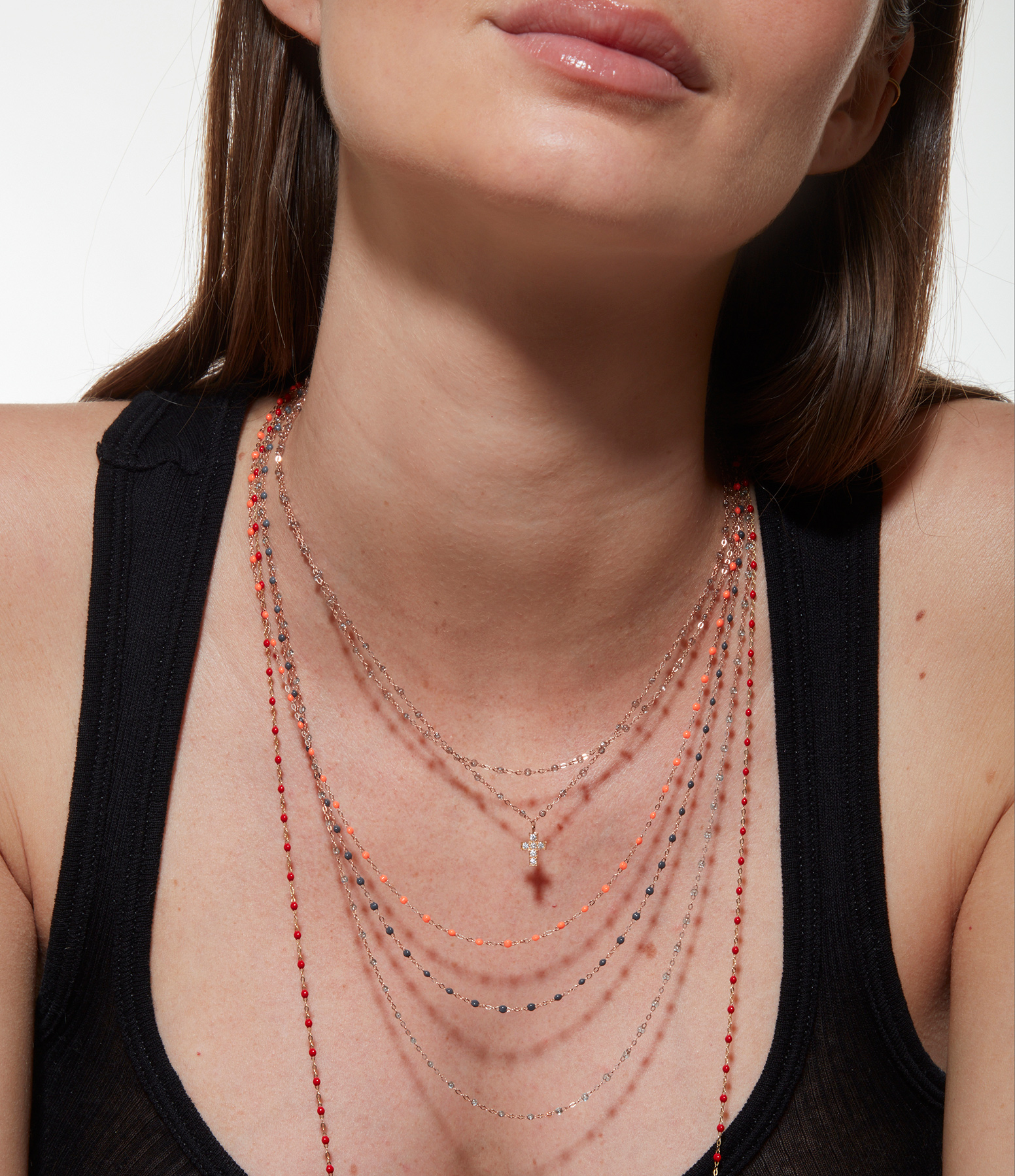 Gold-coloured Resin Diamond Cross Necklace