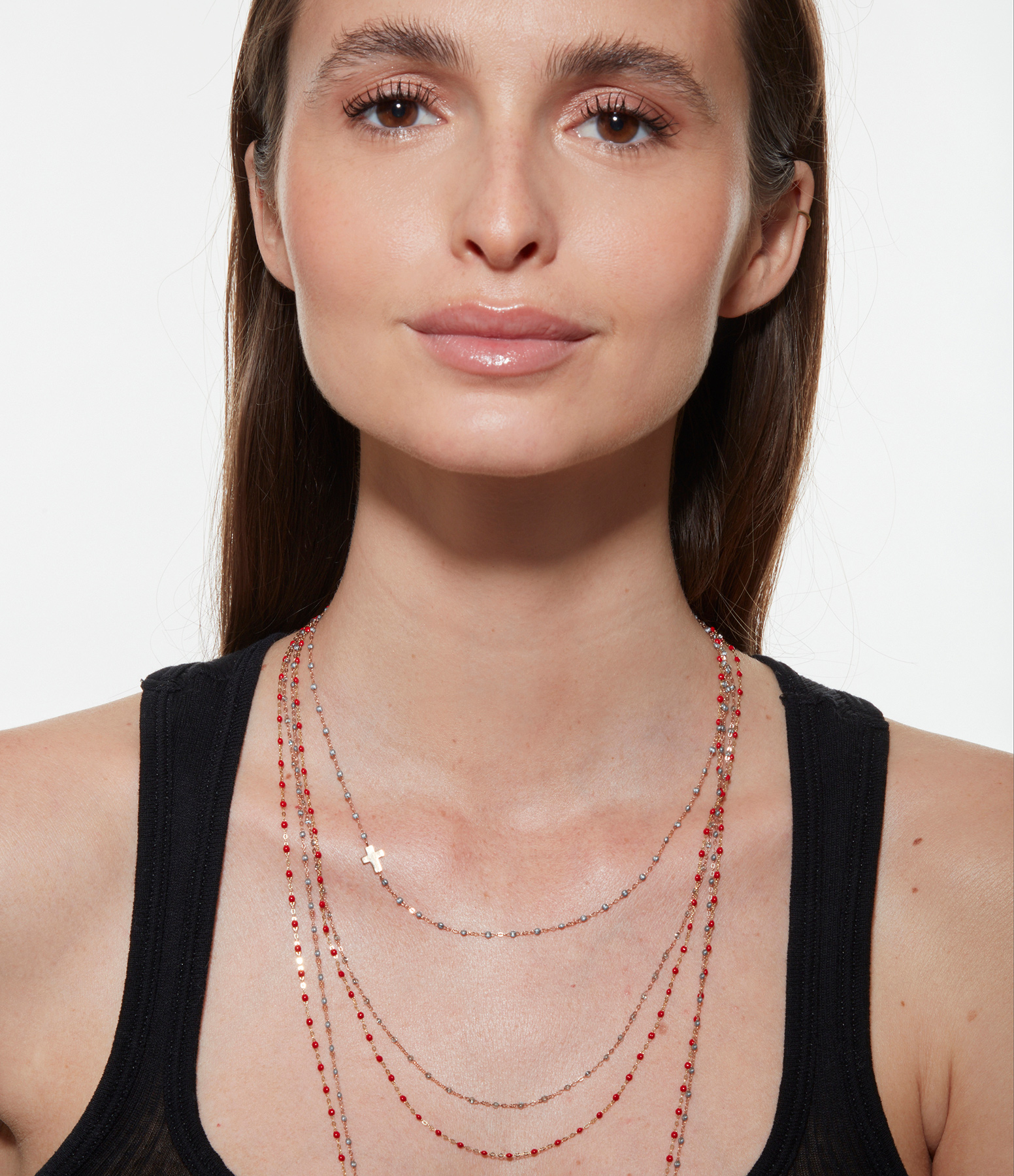 Resin Pearl Necklace with Cross Pendant in White Gold