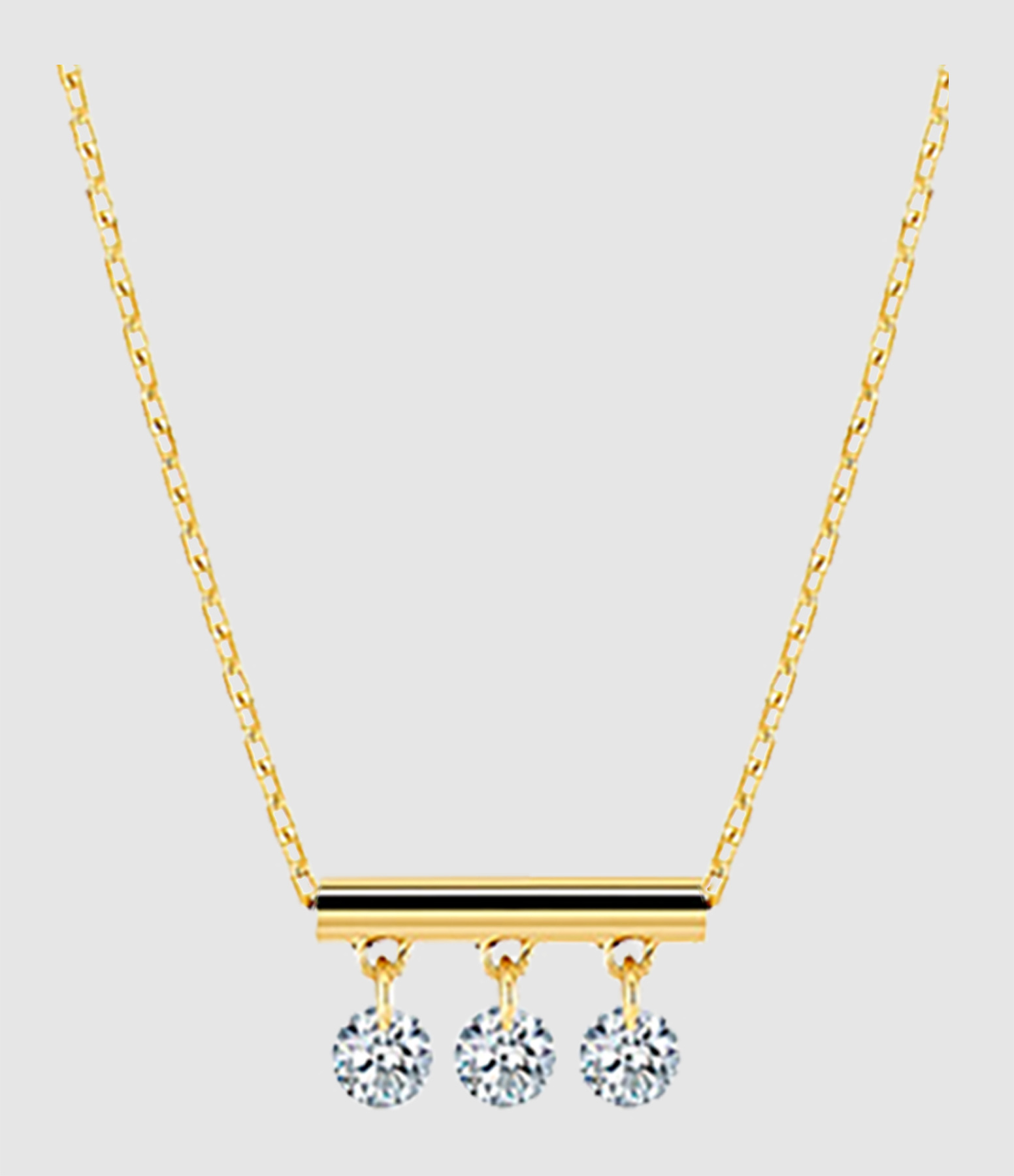 Yellow Gold Pendant Necklace with 3 Brilliant-Cut Diamonds