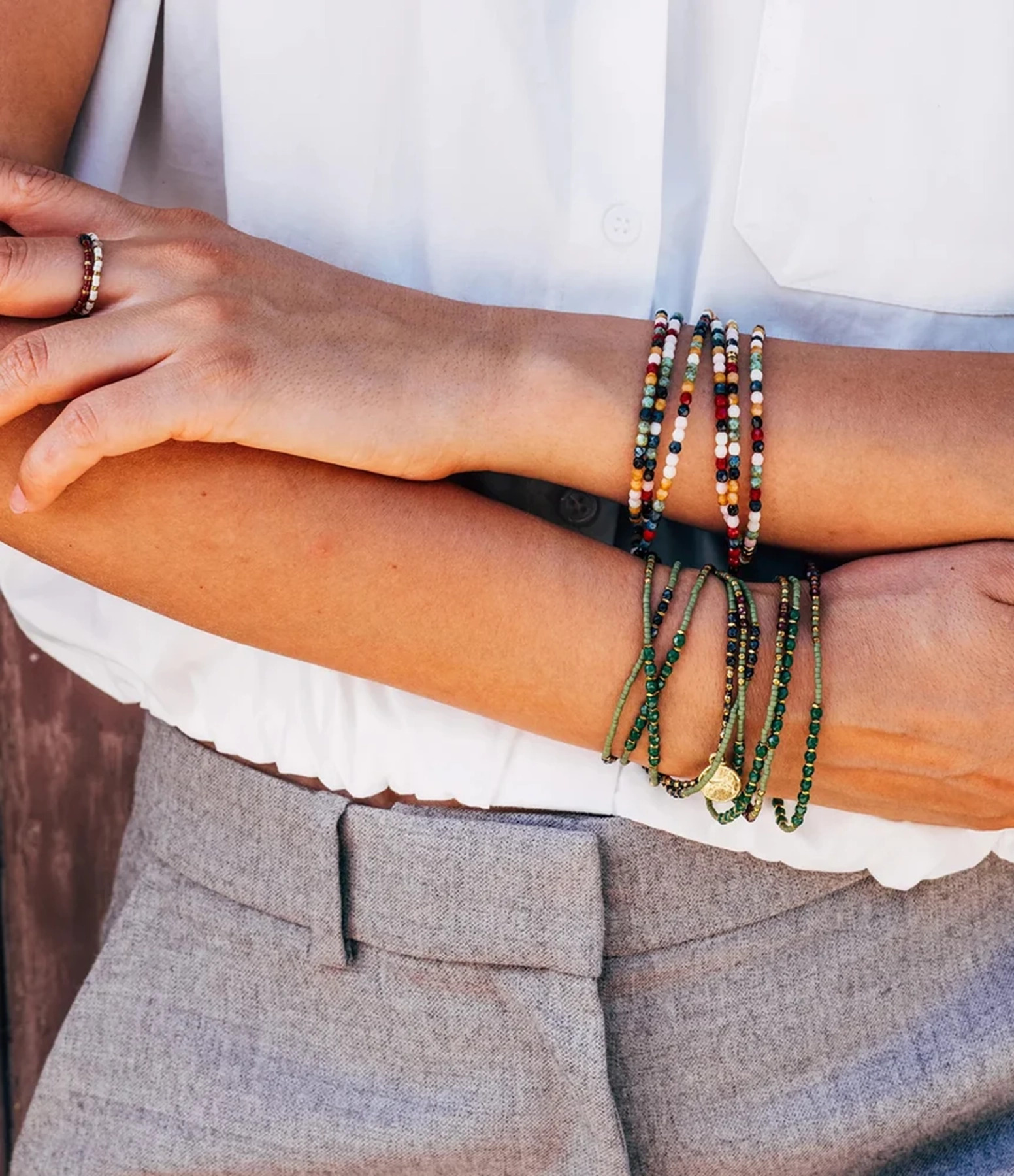 Collier Et Bracelet 6 Tours Connexion Vert
