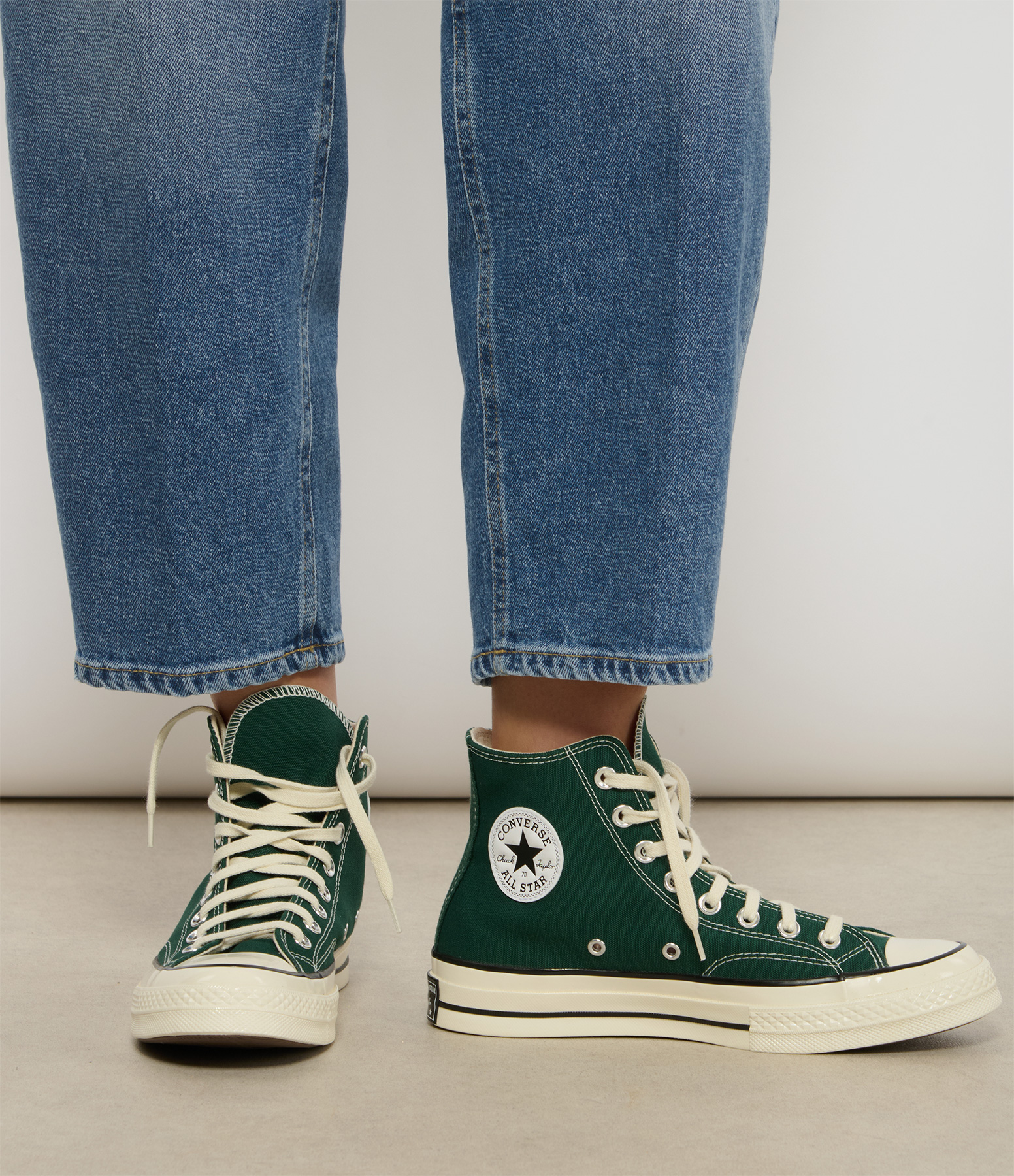 Chuck 70 Hi trainers in Green Envy and Egret Black