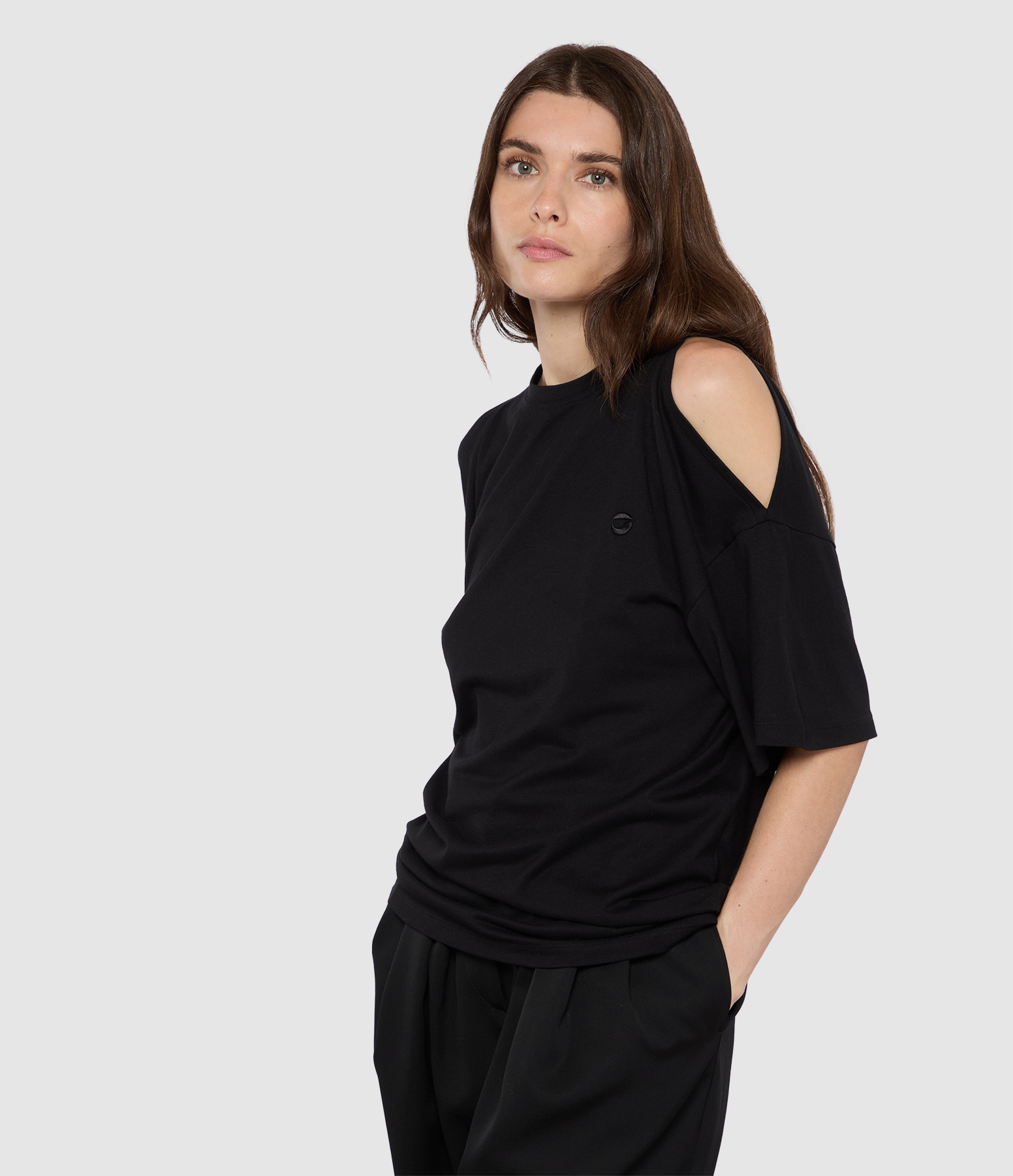 Black Open-Shoulder T-shirt