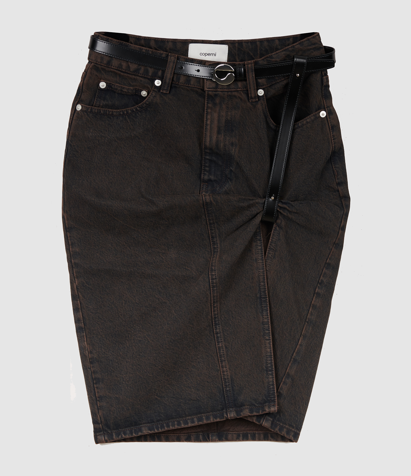 Suspended Denim Skirt – Brown