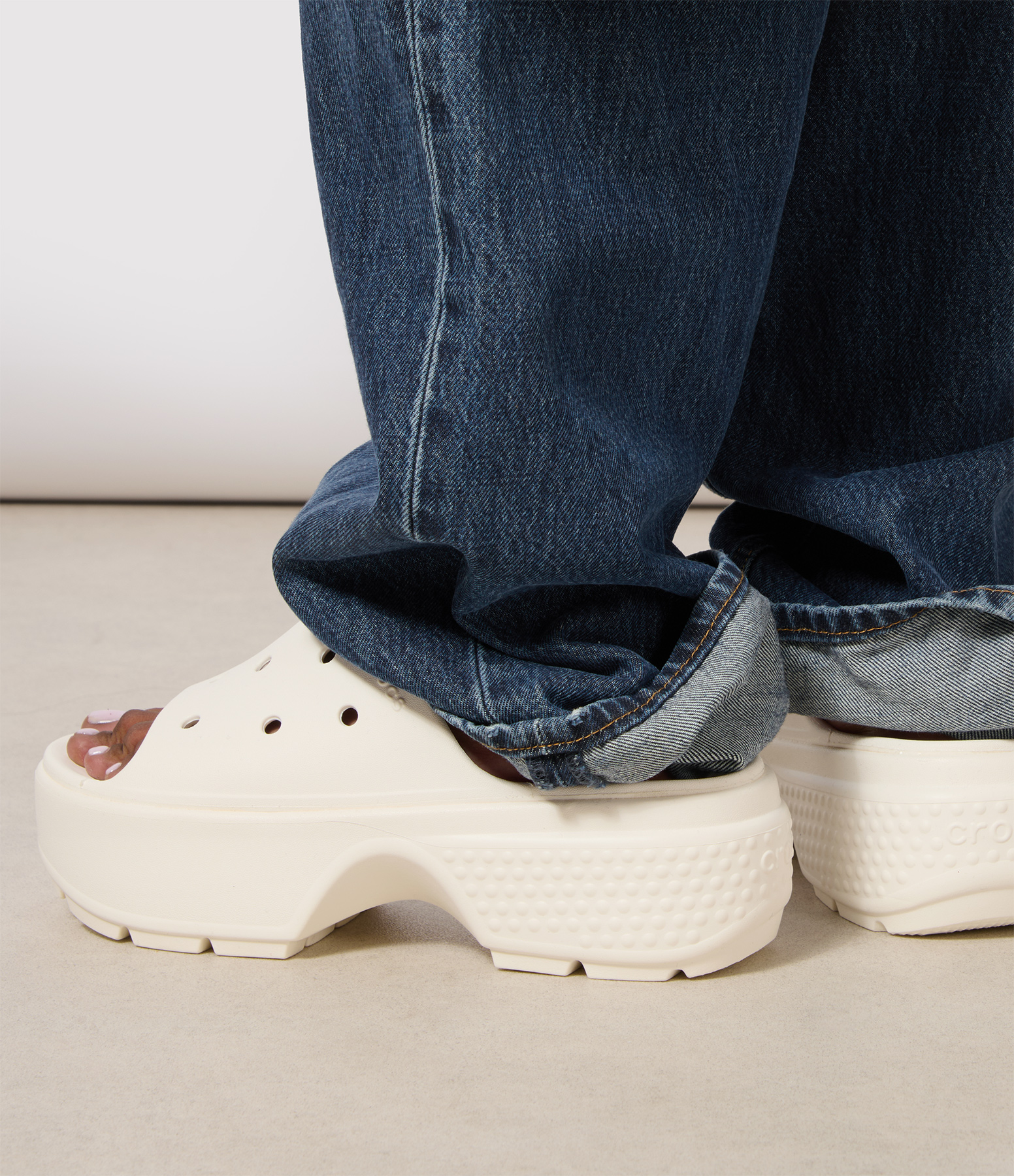 White Stomp Slide Mules