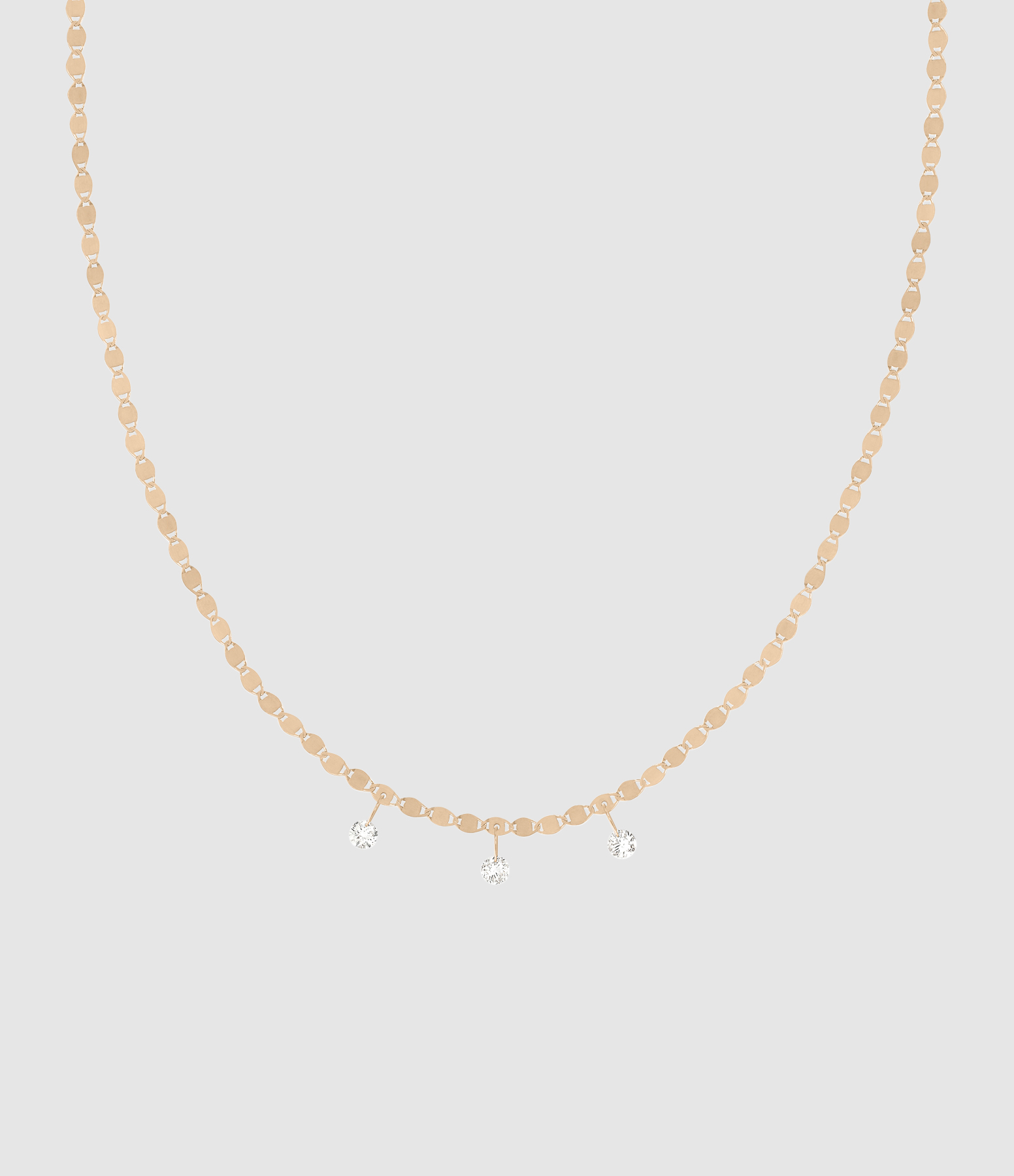 Skin Tattoo Necklace in Rose Gold, 42cm, 3 Diamonds