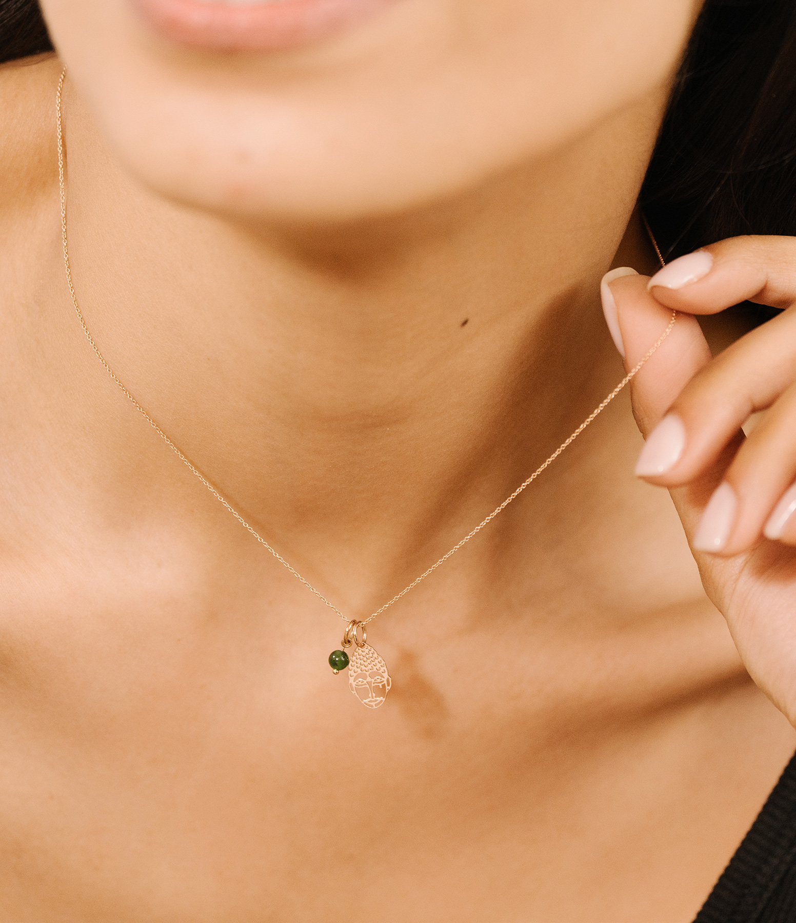 Small Jade Pearl Pendant in Rose Gold