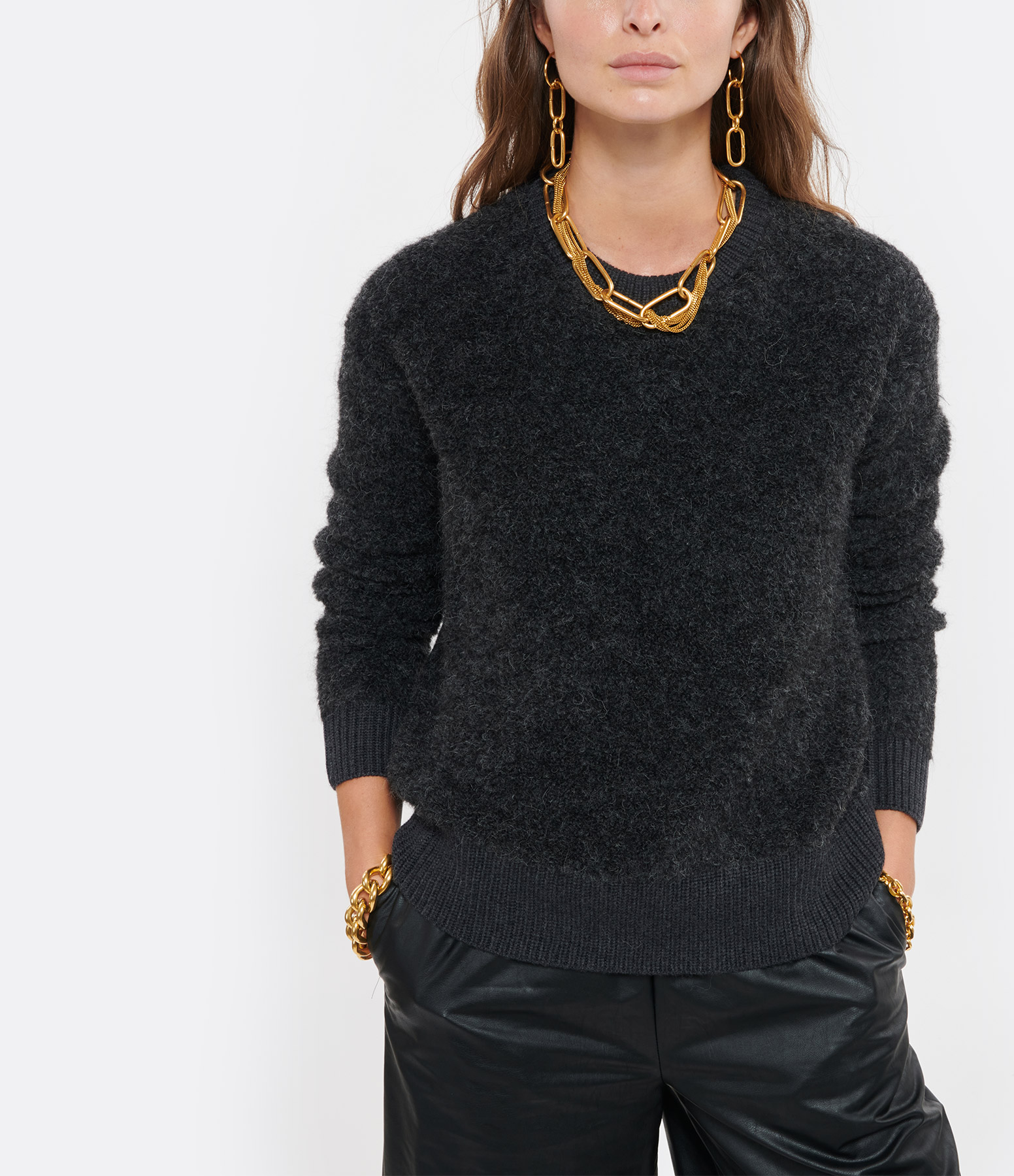 Grey Alpaca Wool Round-Neck Jumper