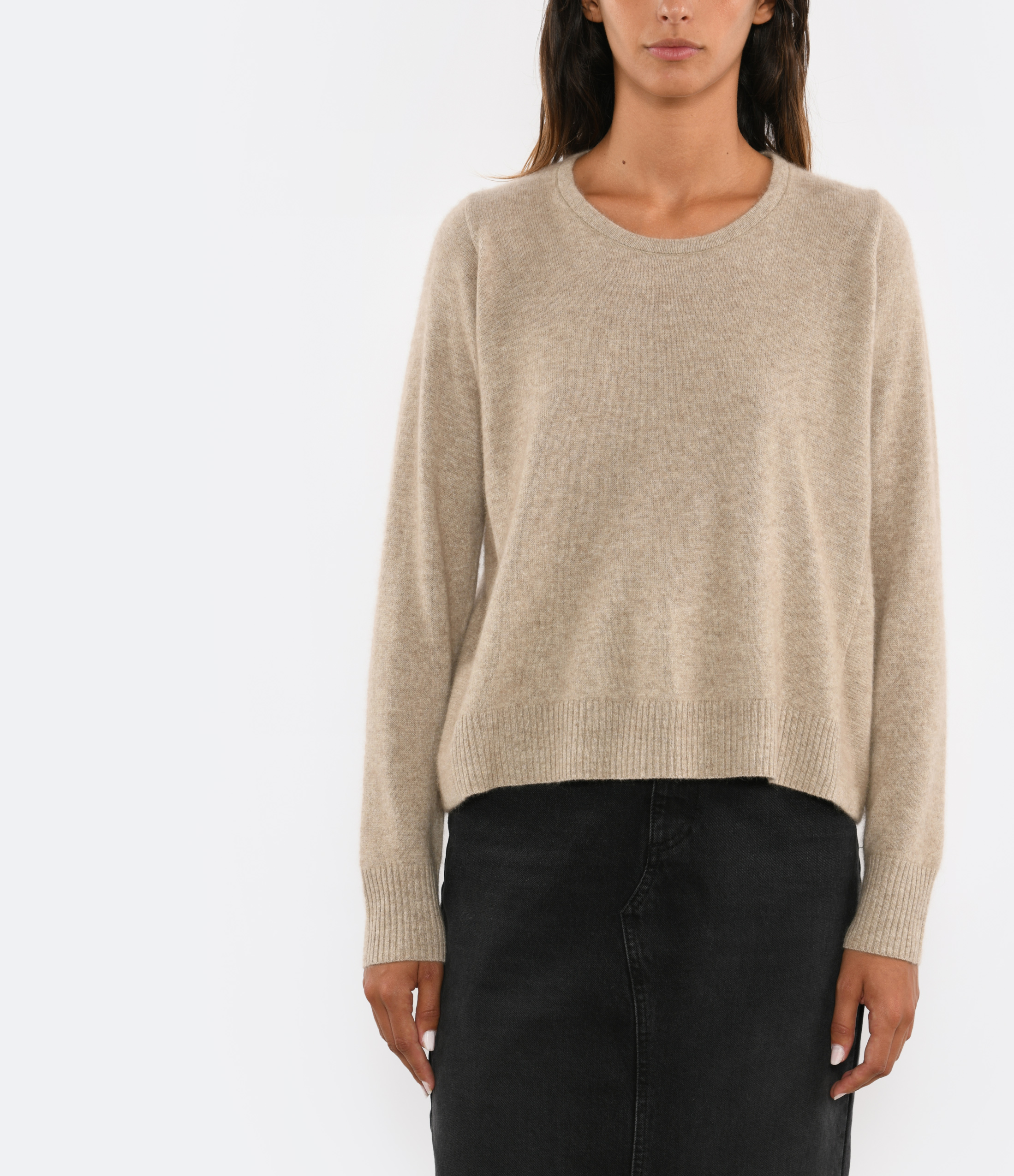 Beige Cashmere Round-Neck Jumper