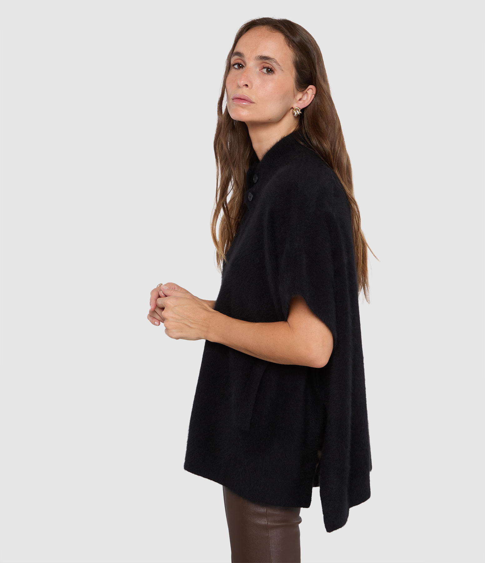 Ladies’ High-Neck Black Poncho