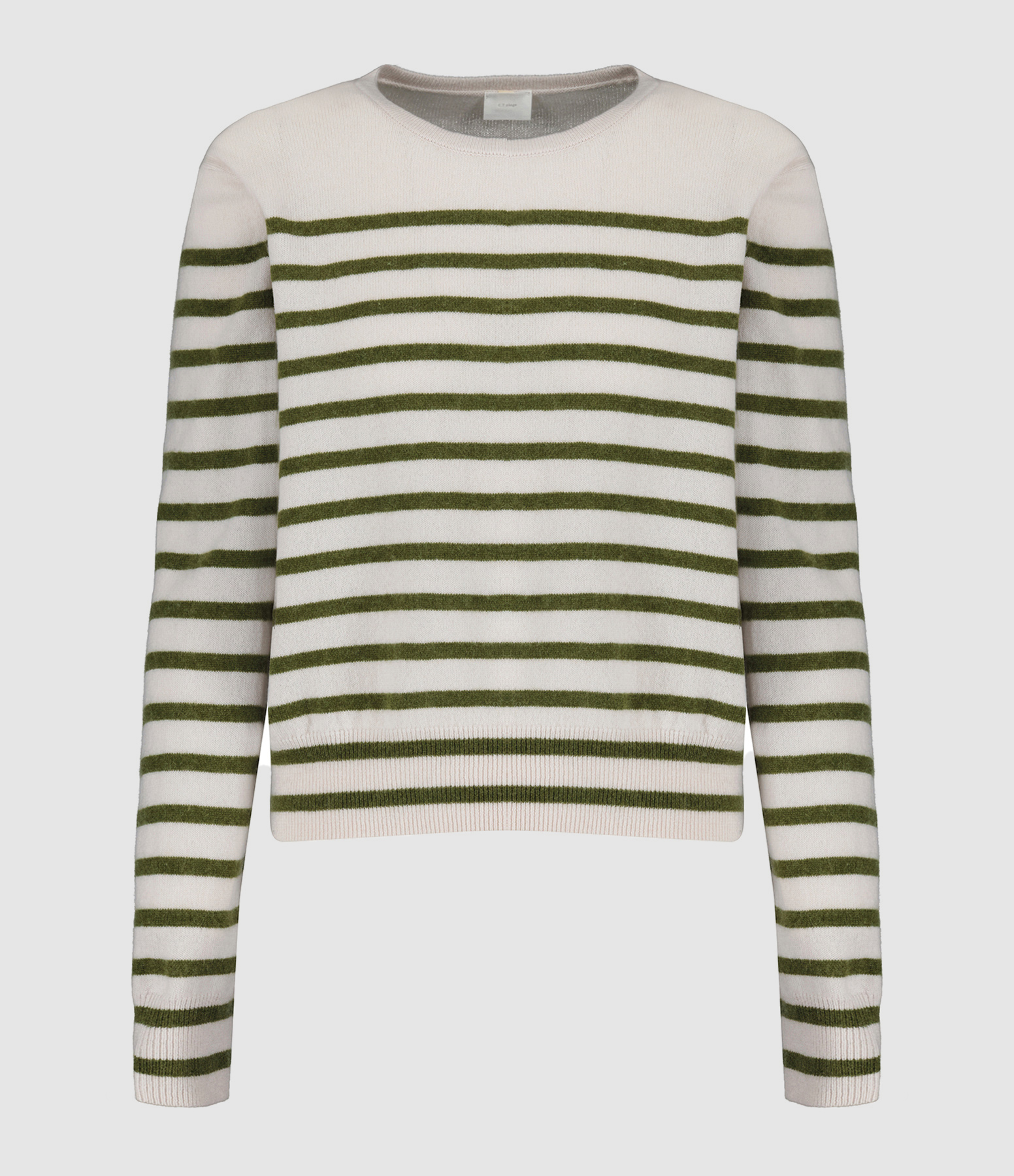 White and Khaki Striped Cashmere Jumper