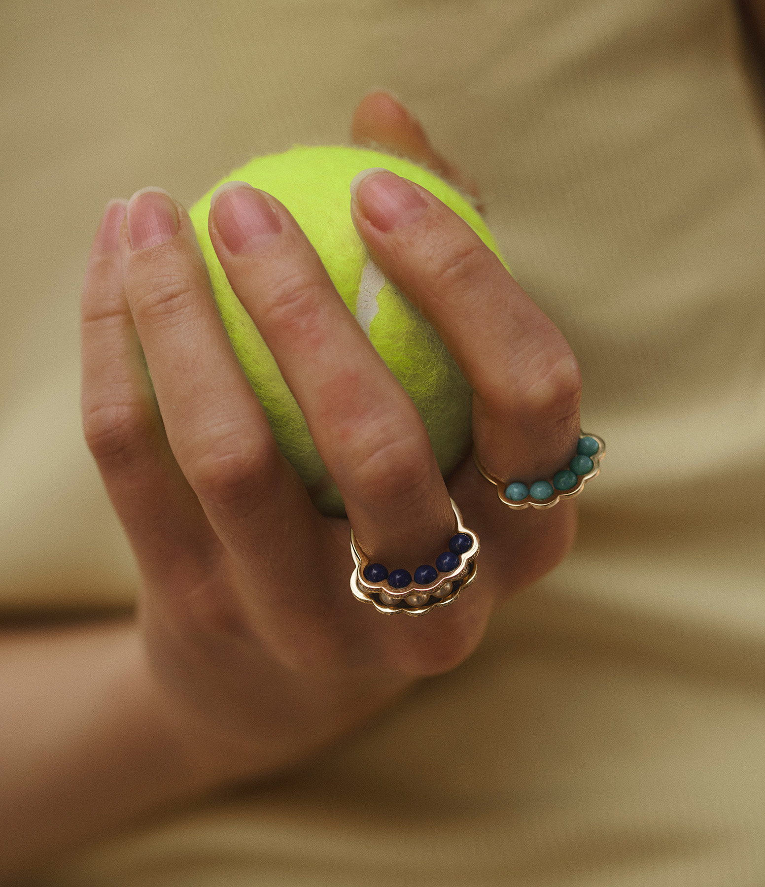 Coco Beach Ring with Five Turquoise Pearls in Yellow Gold