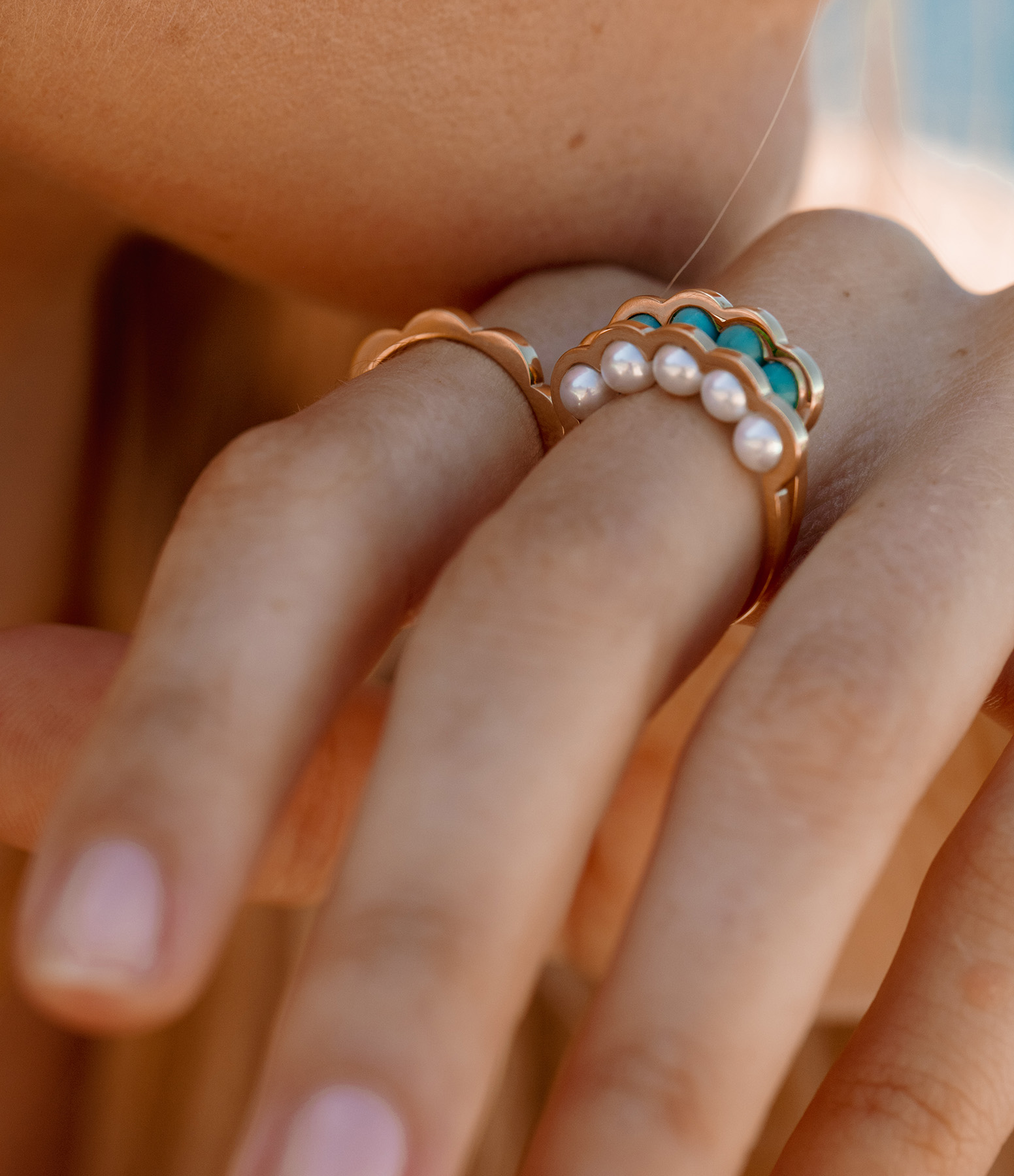 Coco Beach Ring with Five Cultured Pearls in Rose Gold