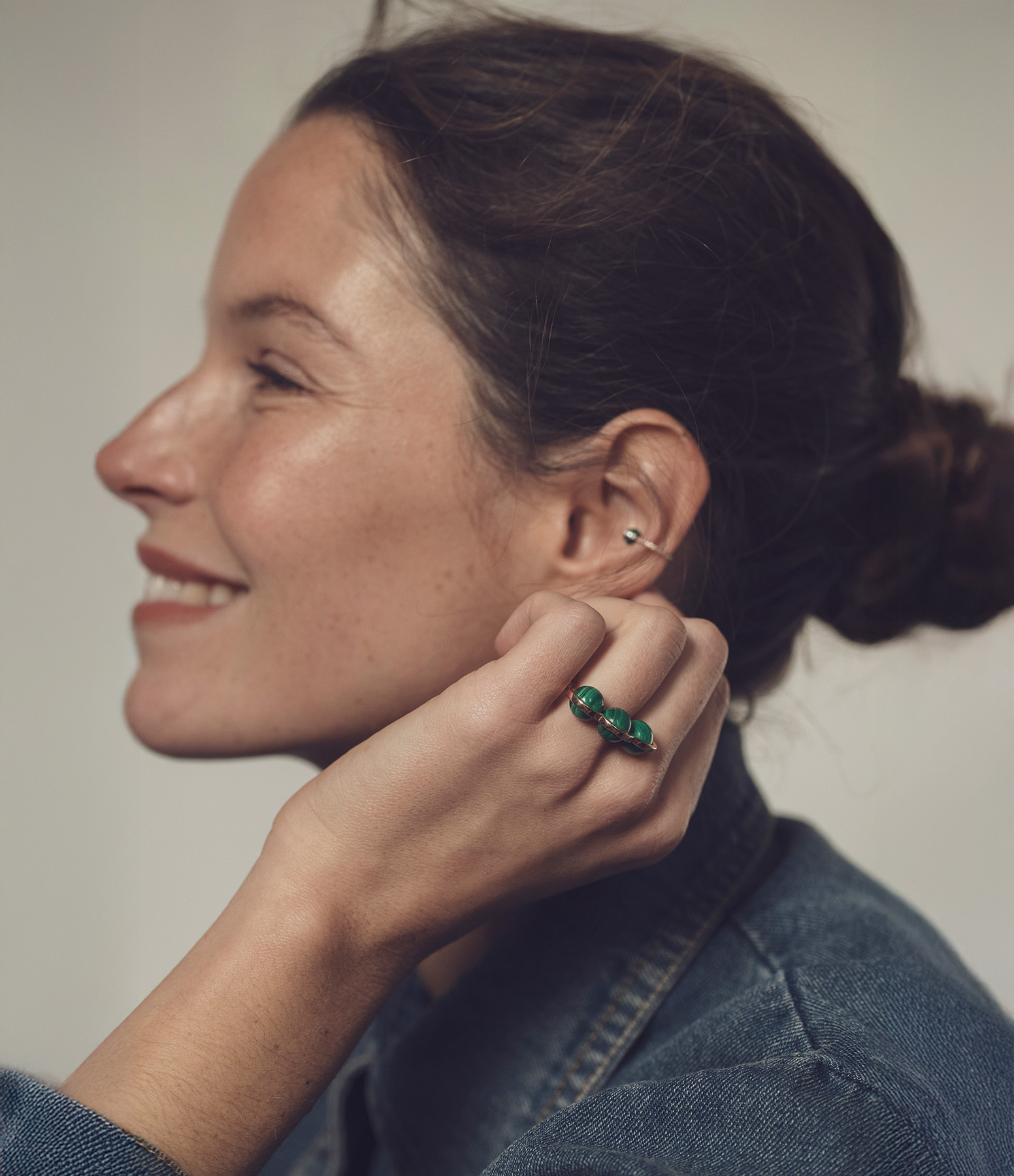 Reserve Three Malachite Pearls Ring in Rose Gold