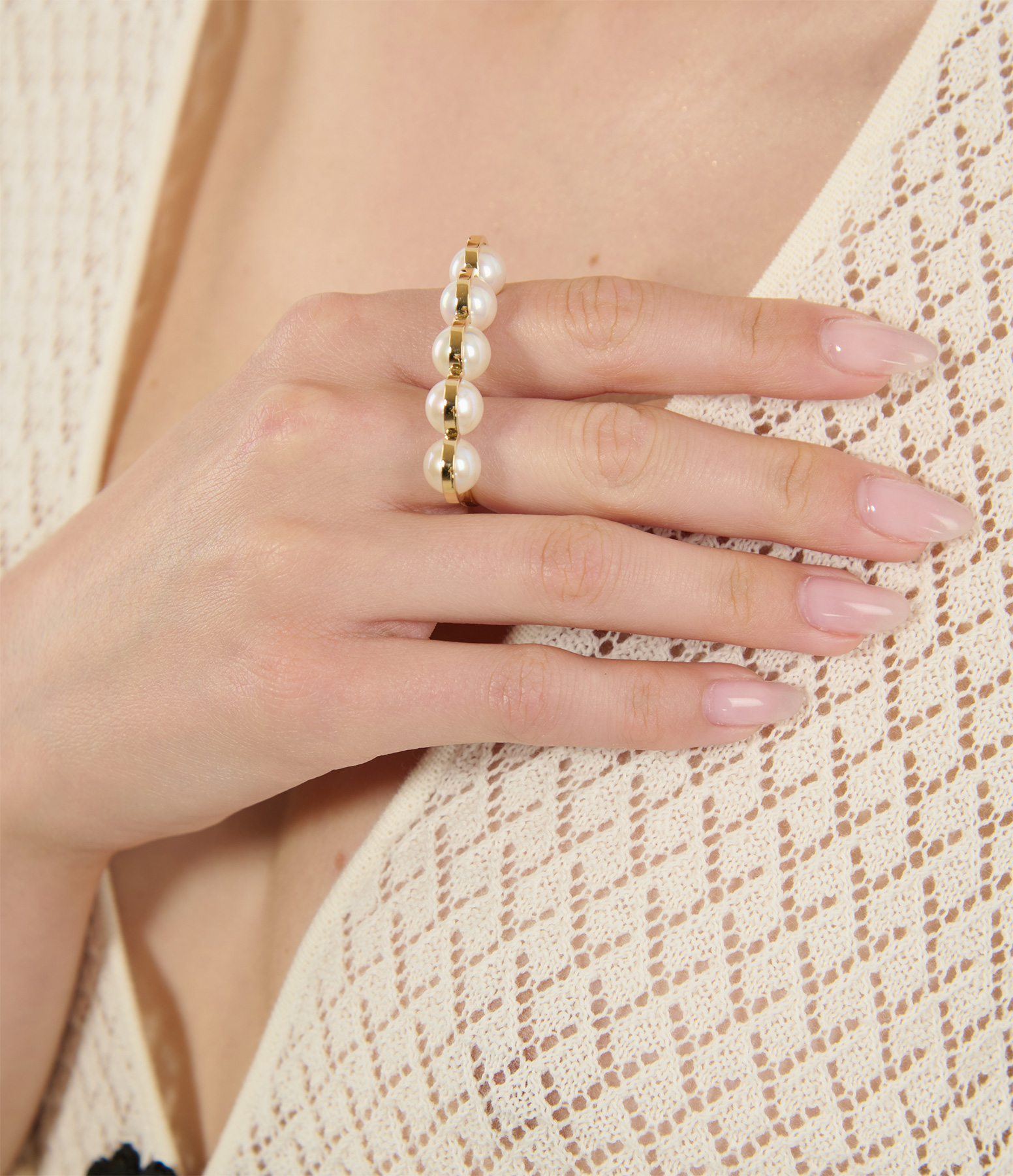 Sporting Five Cultured Pearl Ring in Yellow Gold