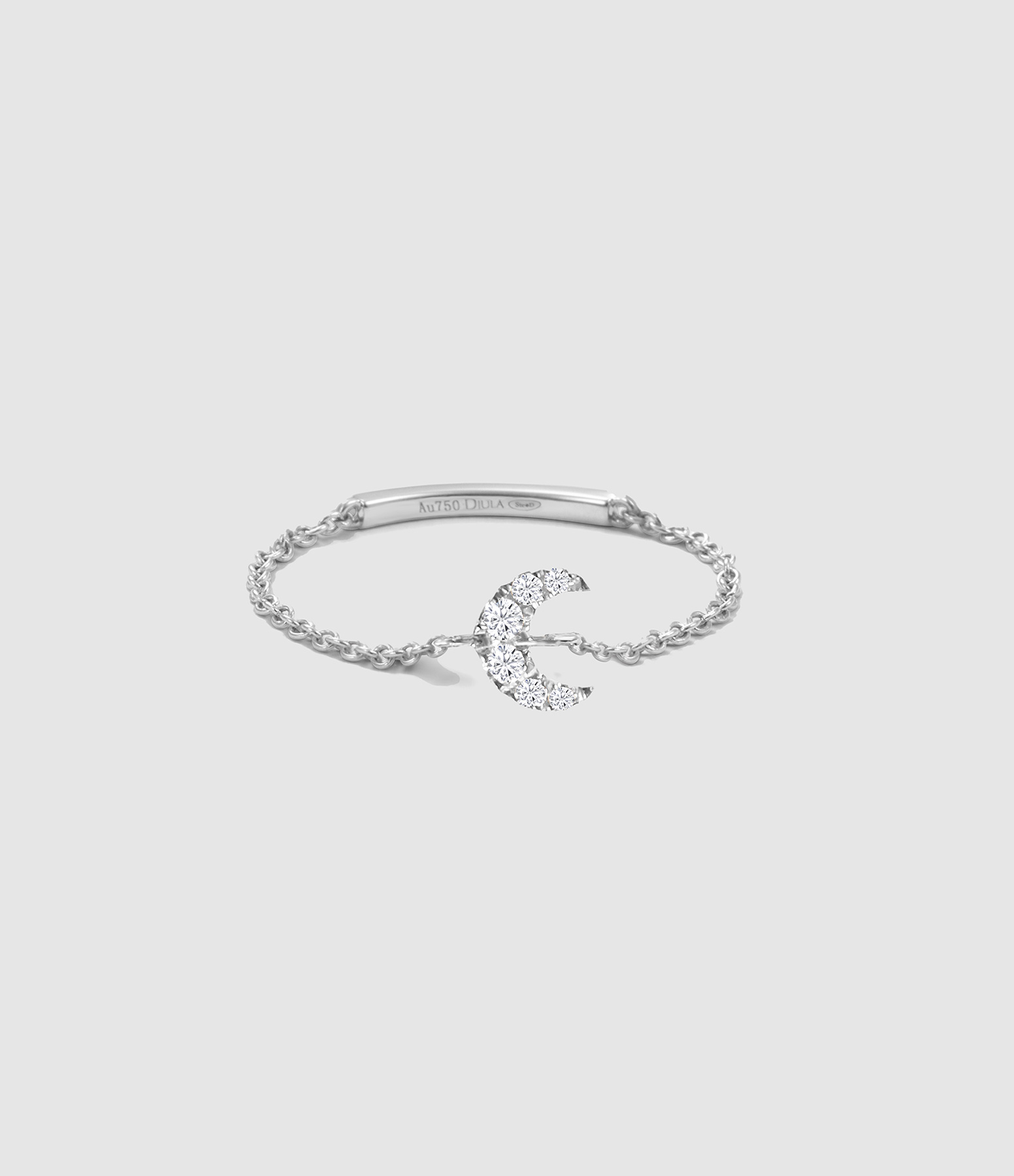 Magic Touch Moon Diamond Chain Ring in White Gold