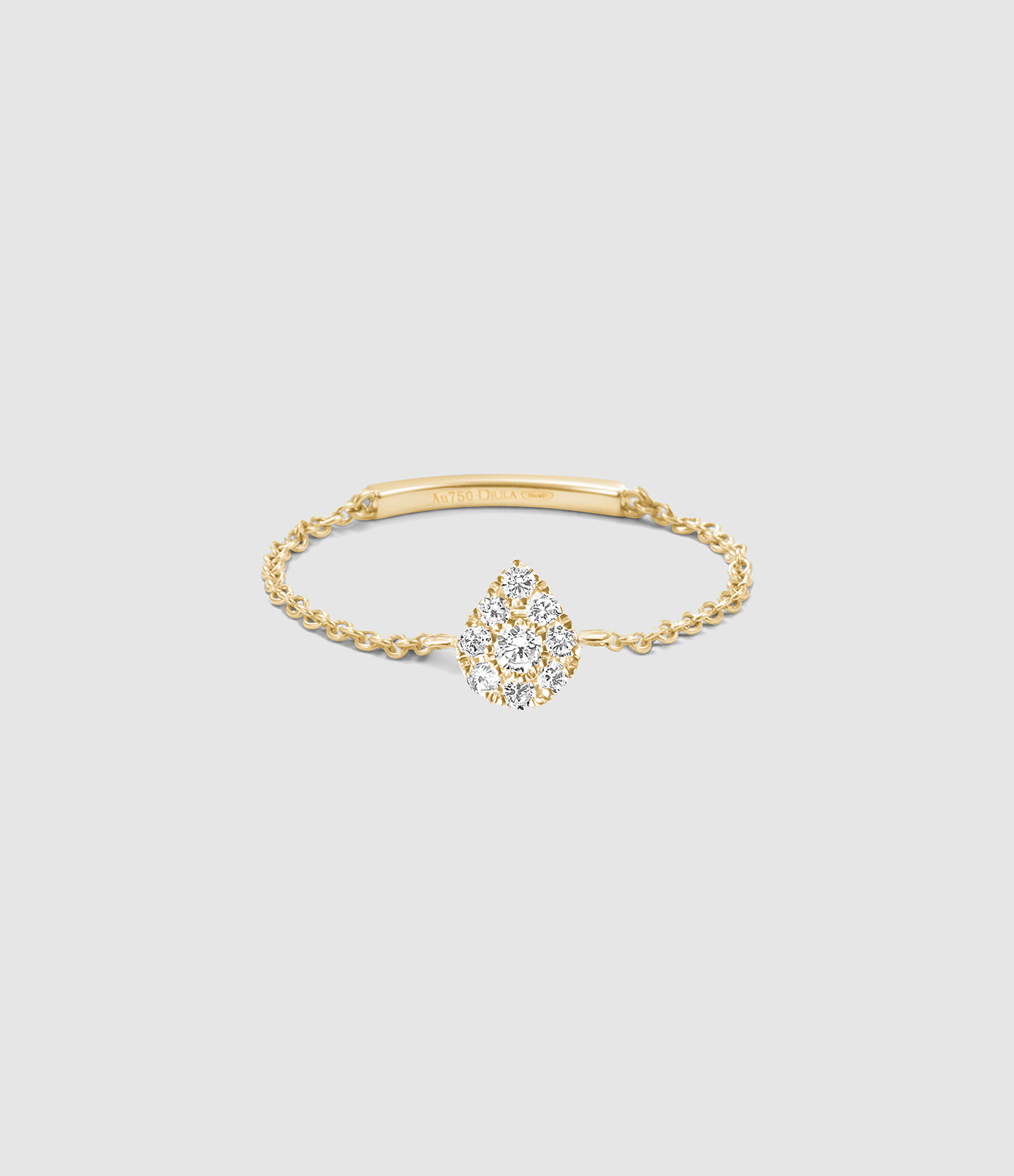 Magic Touch Chain Ring with Pear-Shaped Diamonds in Yellow Gold