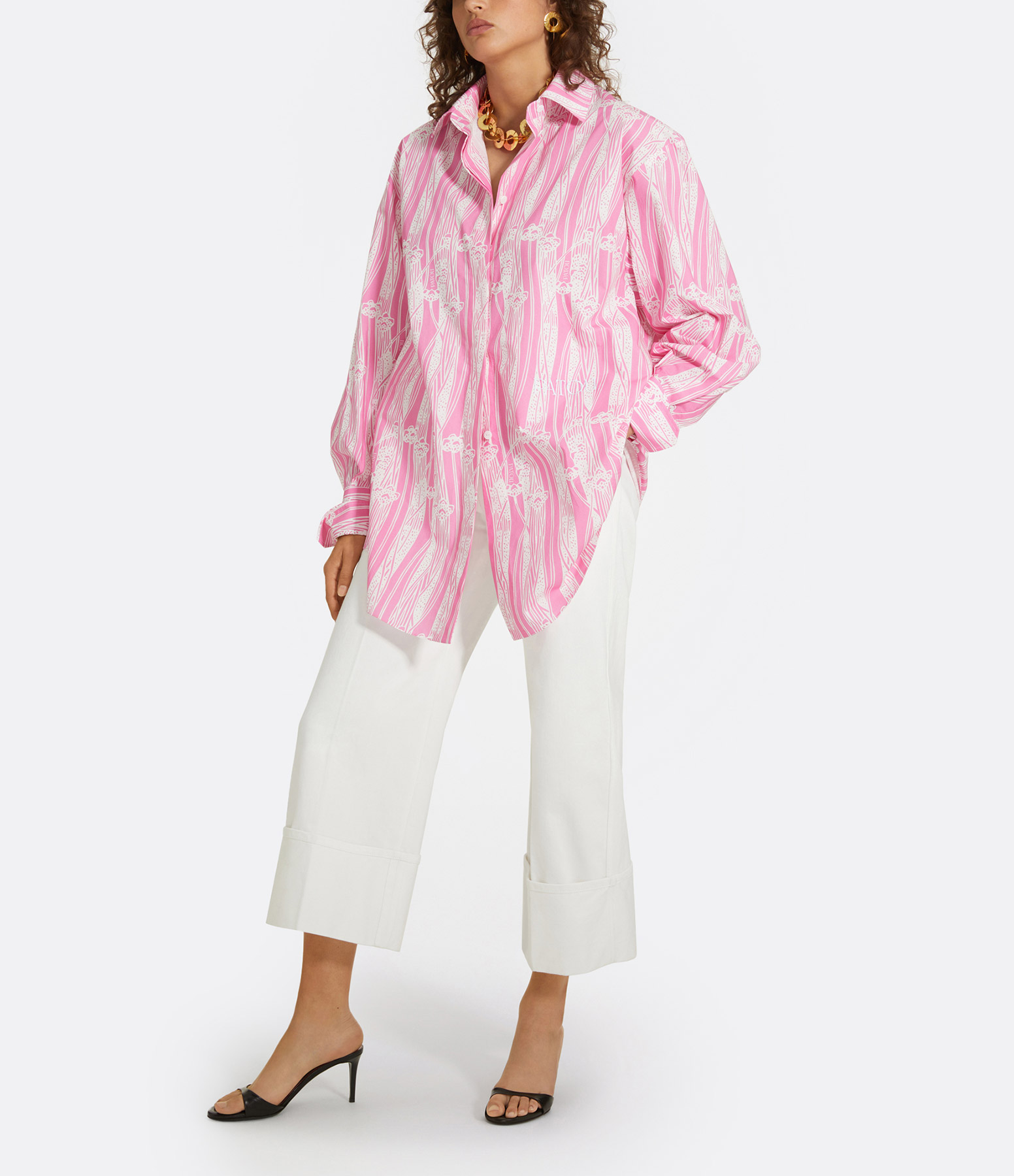 Short Cotton Shirt Dress in Pink, Art Deco Style
