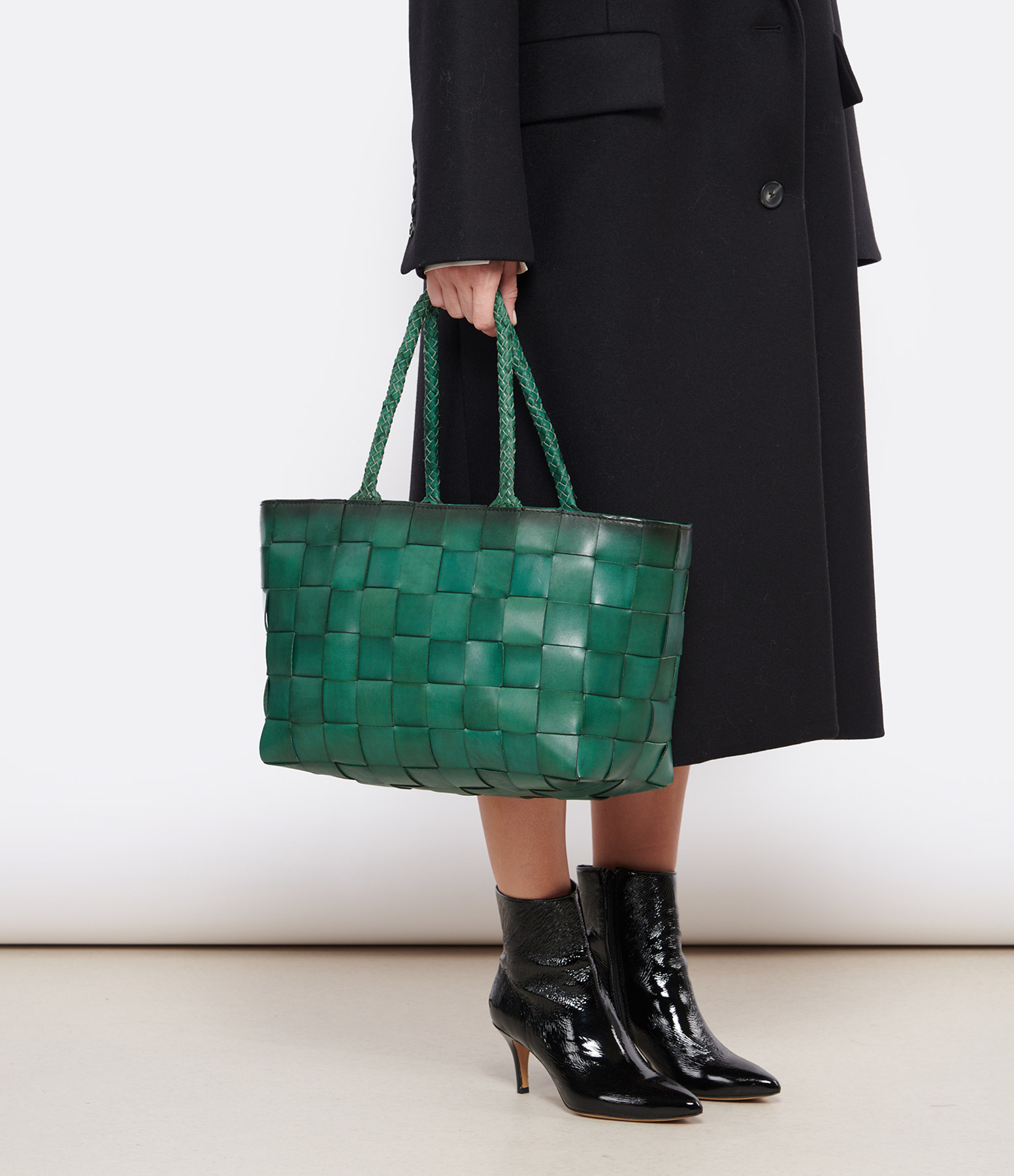Japan Tote Bag with Braided Leather Handles – Forest
