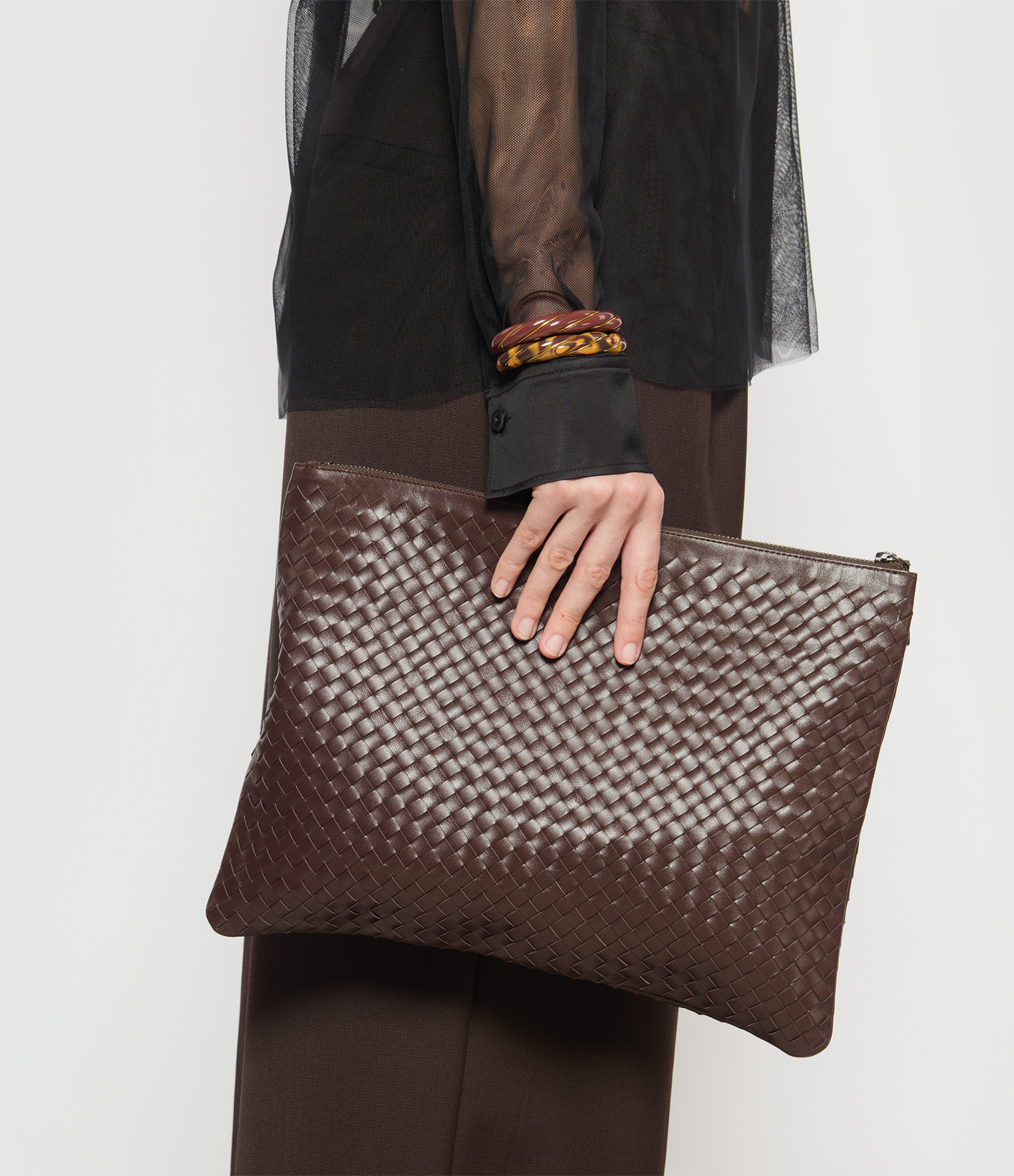 Dark Brown Leather Clutch Bag, 36 x 27 cm
