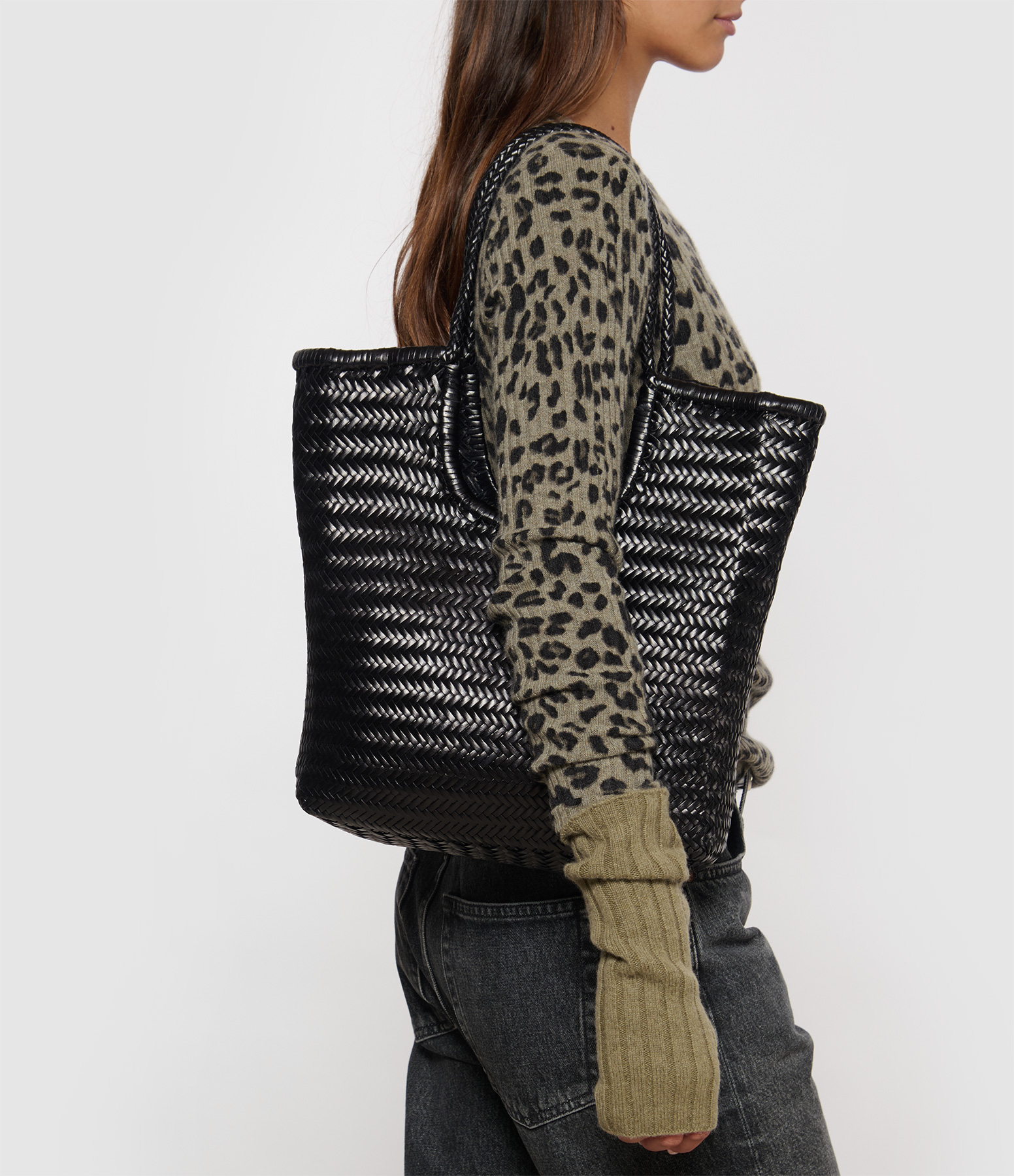 Ns Diagonal Black Leather Bag