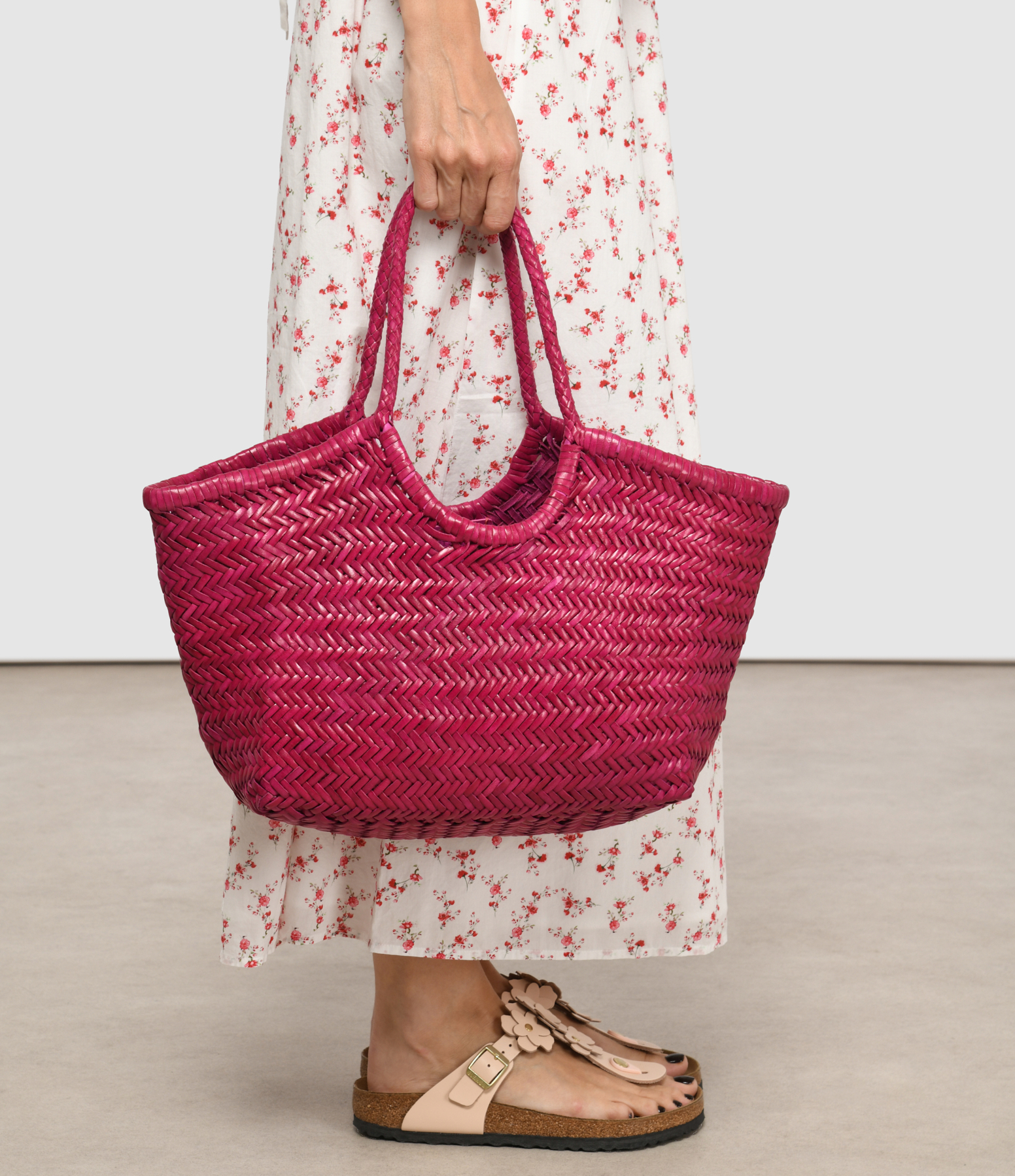 Large Fuchsia Leather Nantucket Basket Bag
