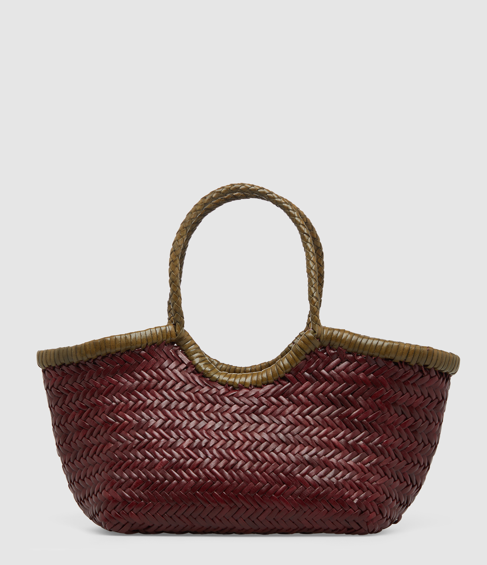 Small Two-Tone Nantucket Bag – Burgundy/Khaki
