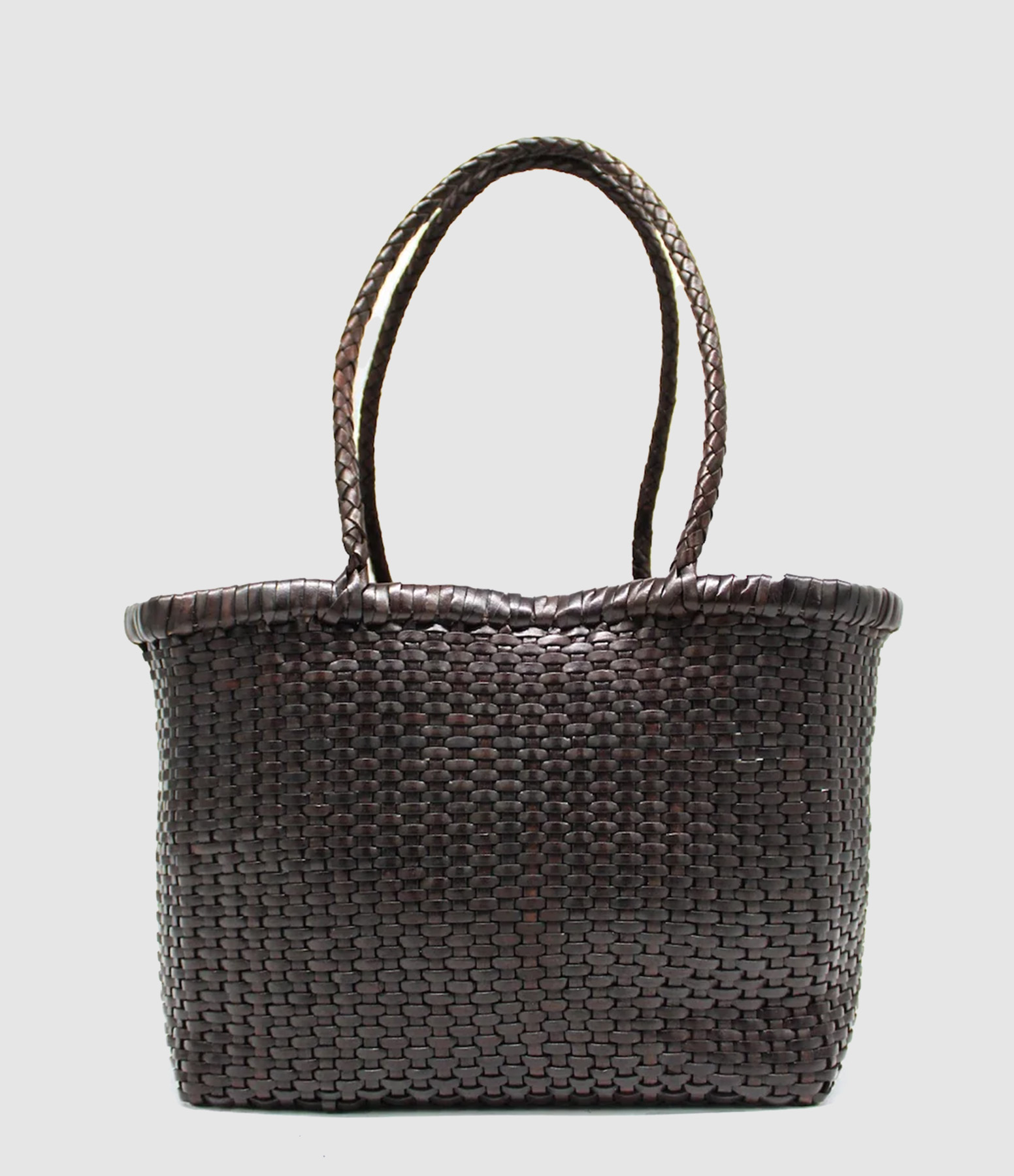 B Weave Basket Small Bag in Dark Brown Leather