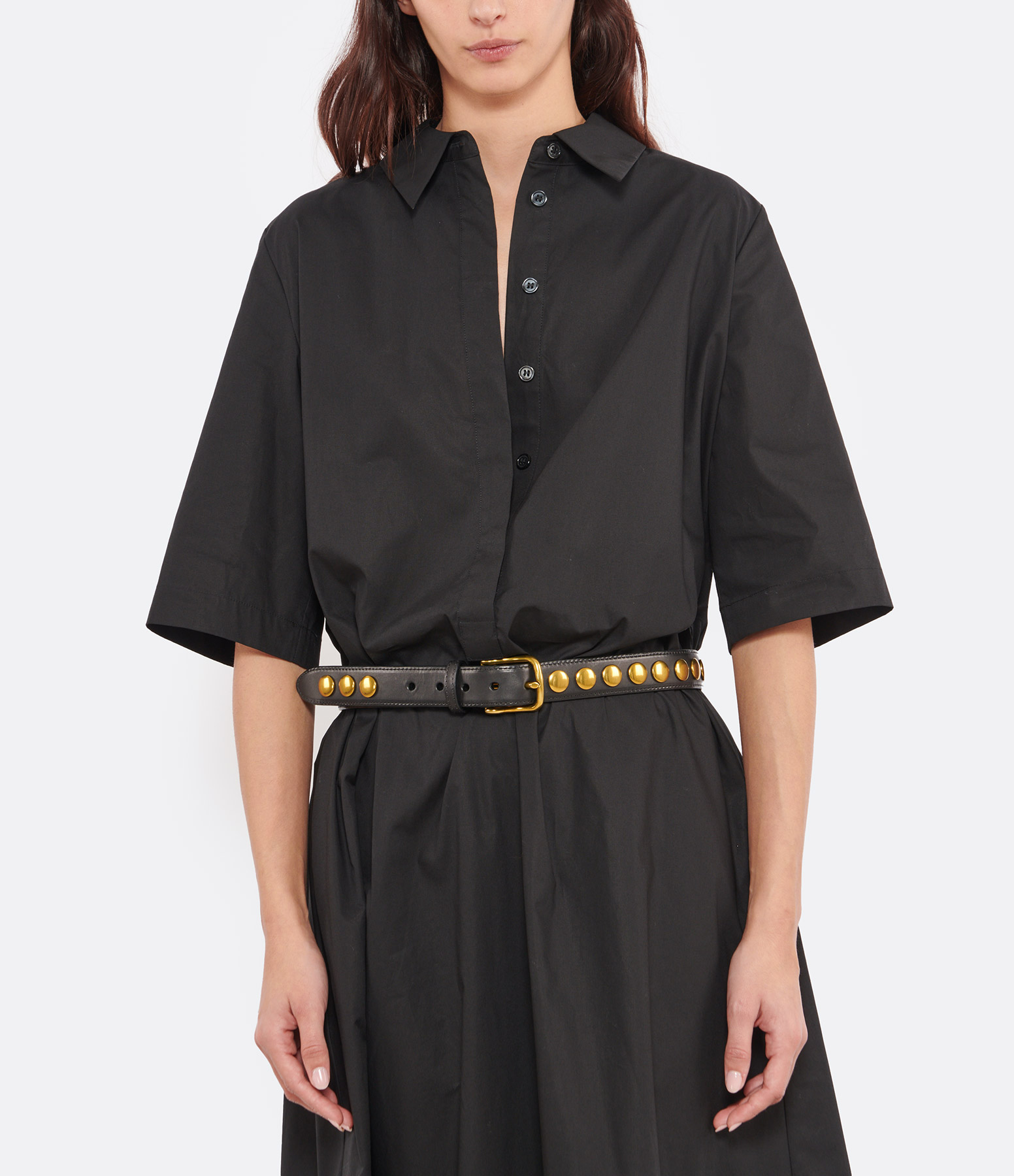 Black Leather Festival Belt with Brass Accents