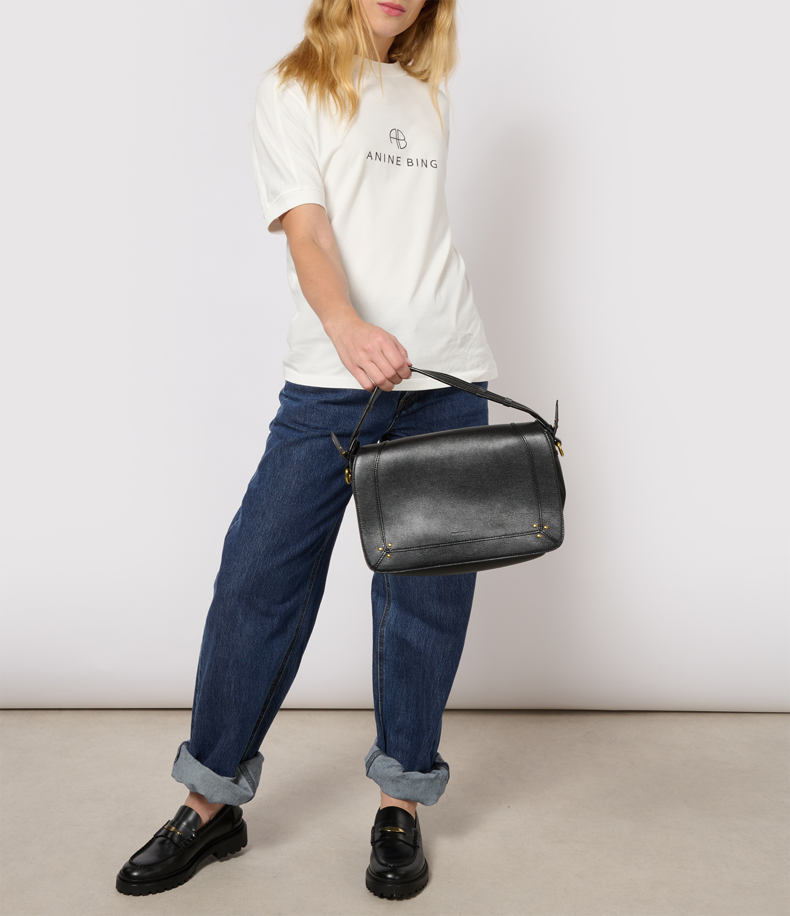 Pepito M Bag – Black Leather with Brass Accents