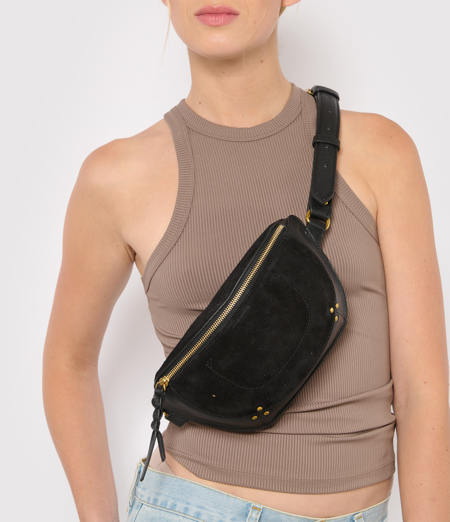 Black Leather Lino Bumbag