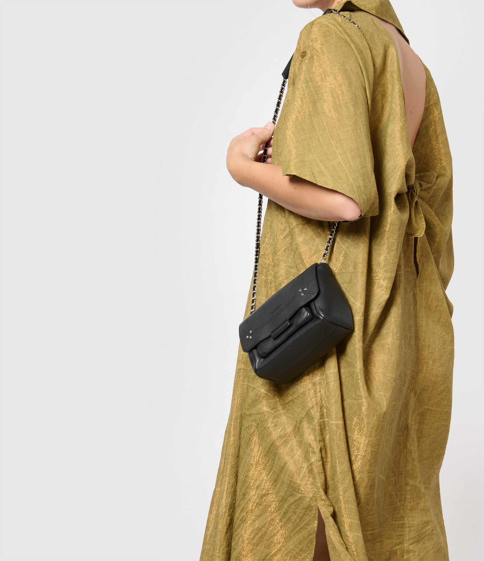 Lulu S Bag – Black Leather with Silver Accents