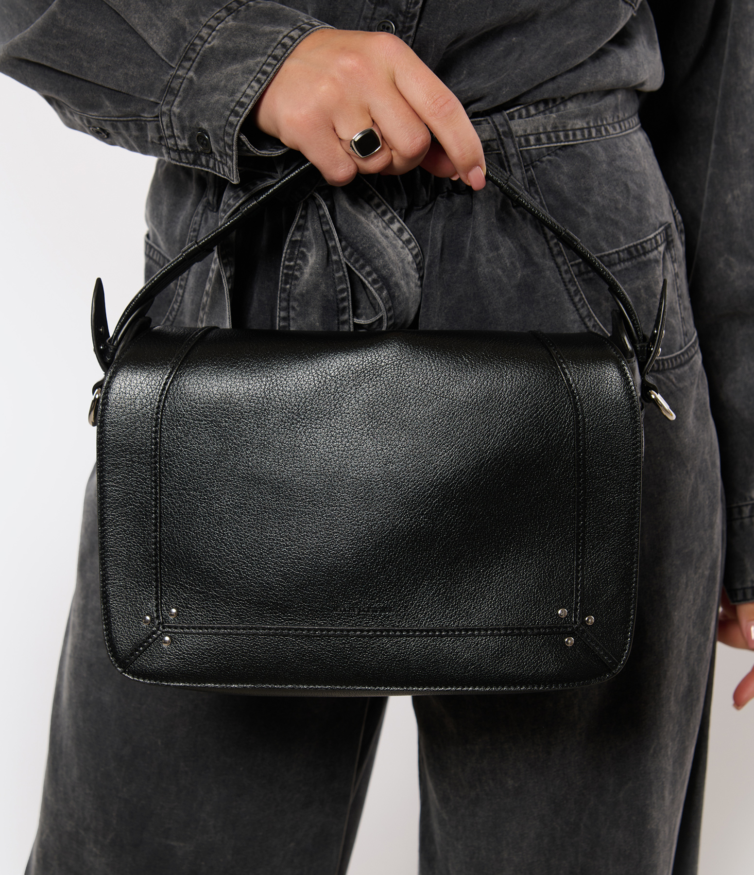 Pepito M Bag – Black Leather with Silver Accents