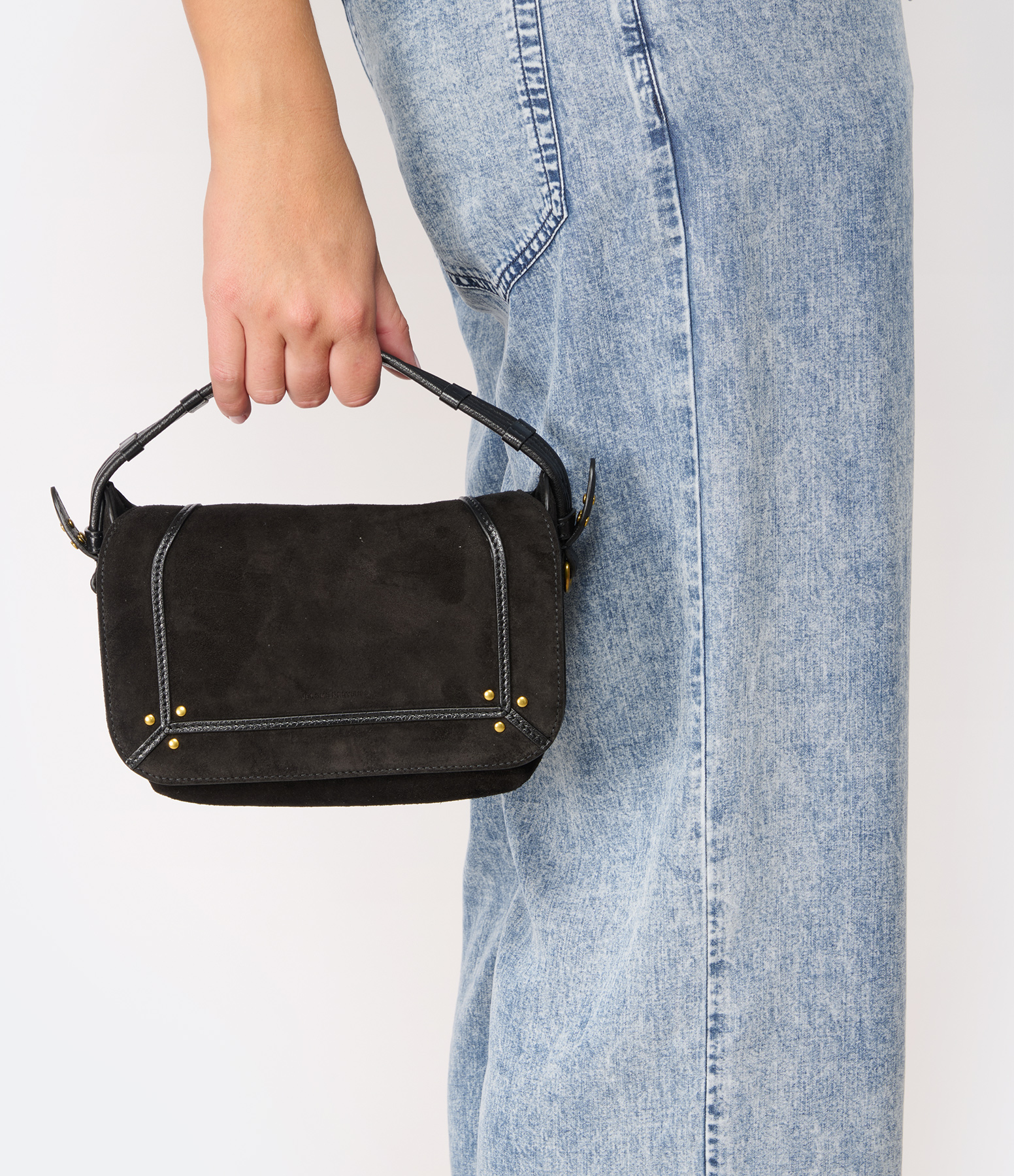 Pepito S Bag in Black and Gold Suede