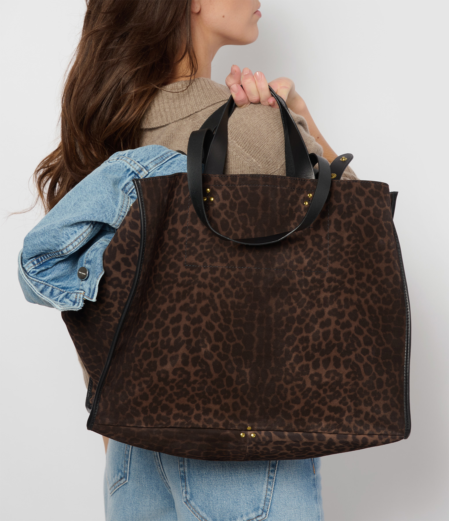 Léon L Tote Bag in Natural Leopard-Print Suede Leather