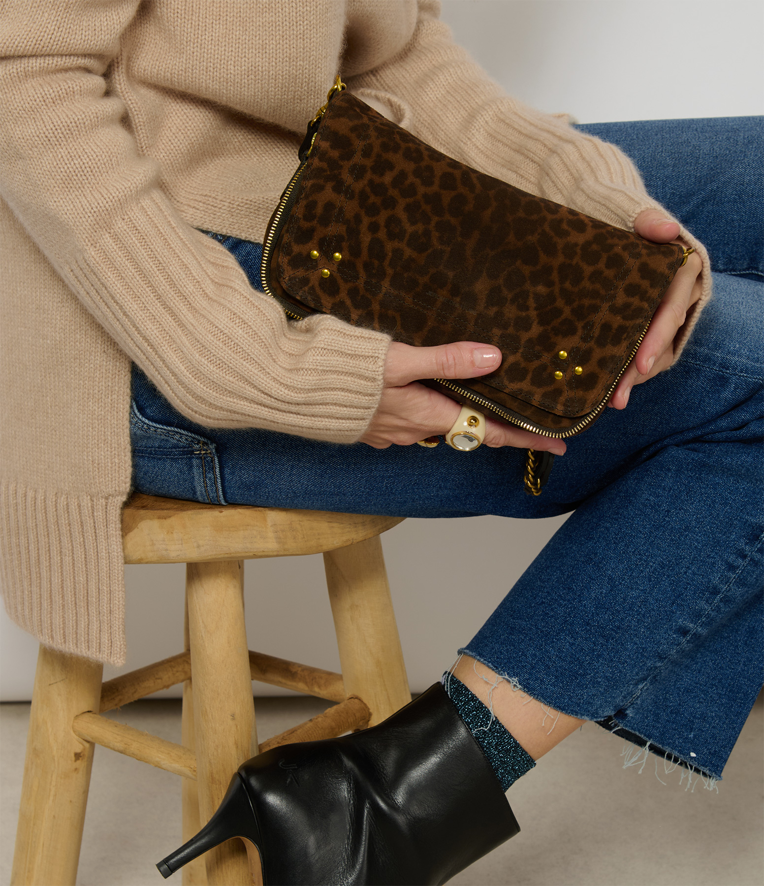 Bobi S Bag in Natural Leopard-Print Leather