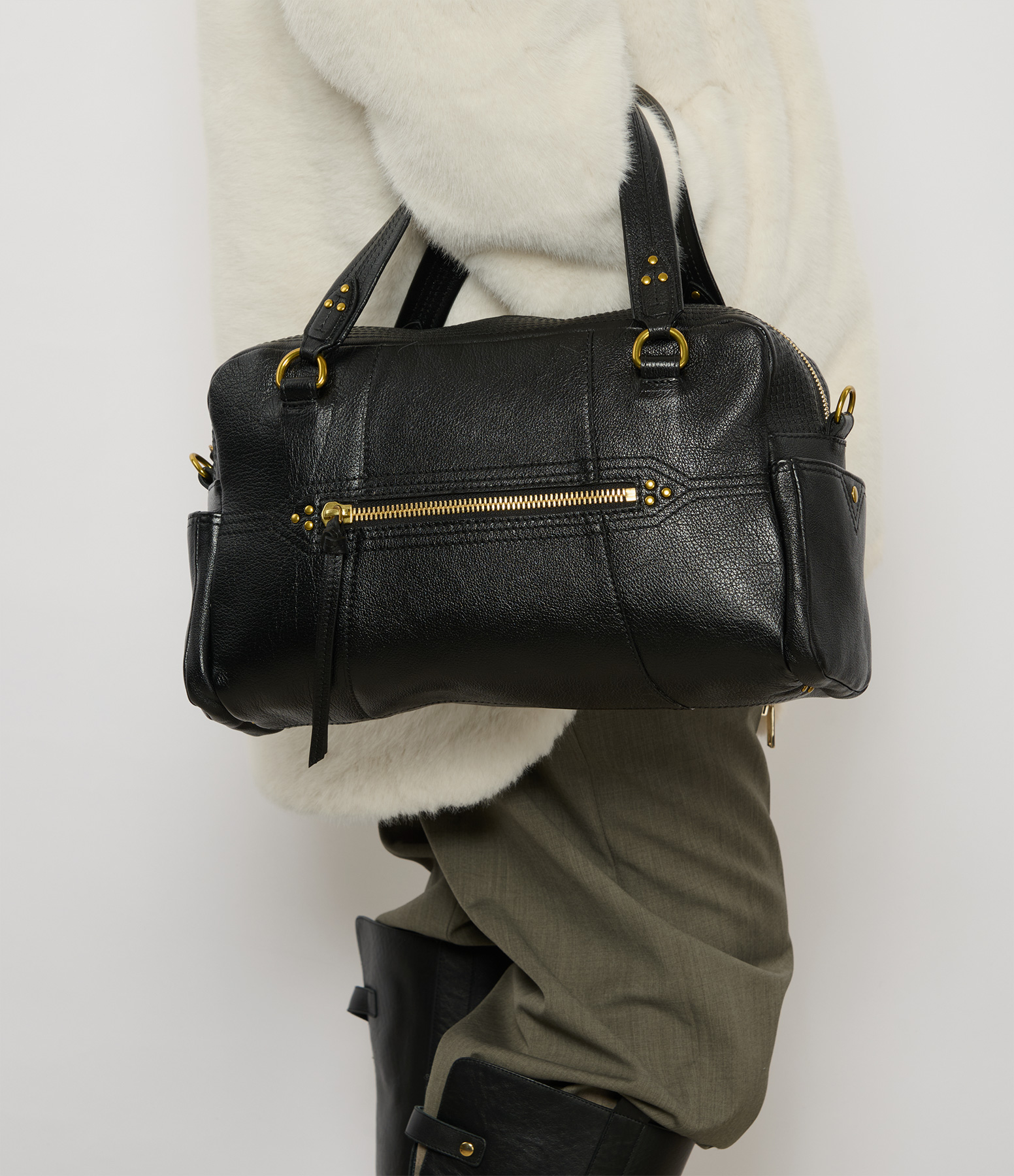 Lucky Bowling Bag – Black Leather with Brass Accents
