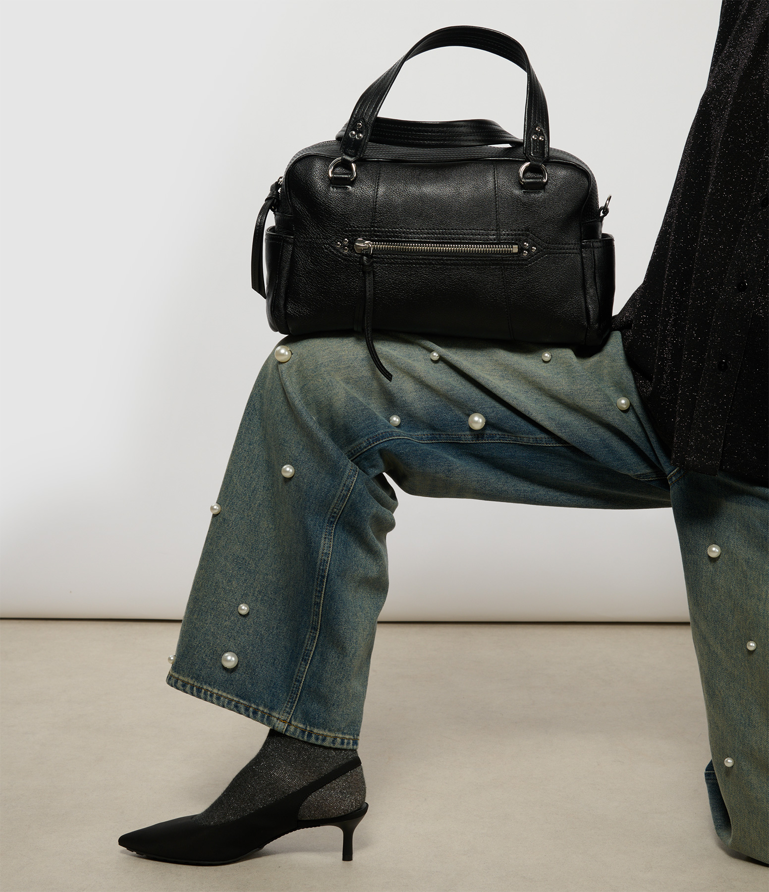 Lucky Bowling Bag – Black Leather with Silver Accents