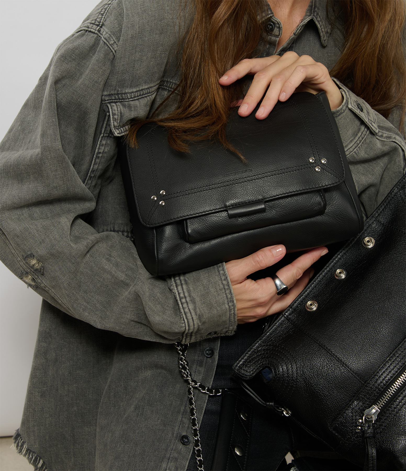 Lulu M Black Leather Bag with Silver Accents