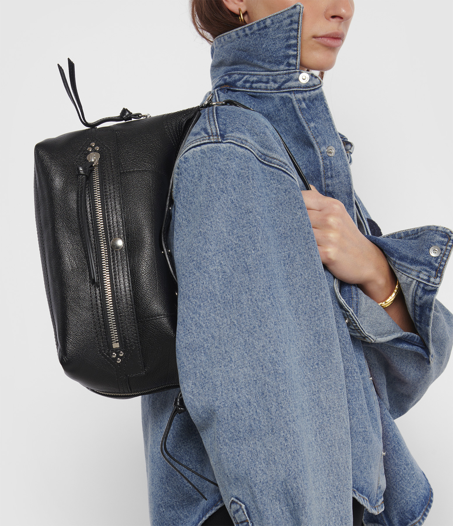 Lucky Hobo Bag – Black Leather with Silver Accents