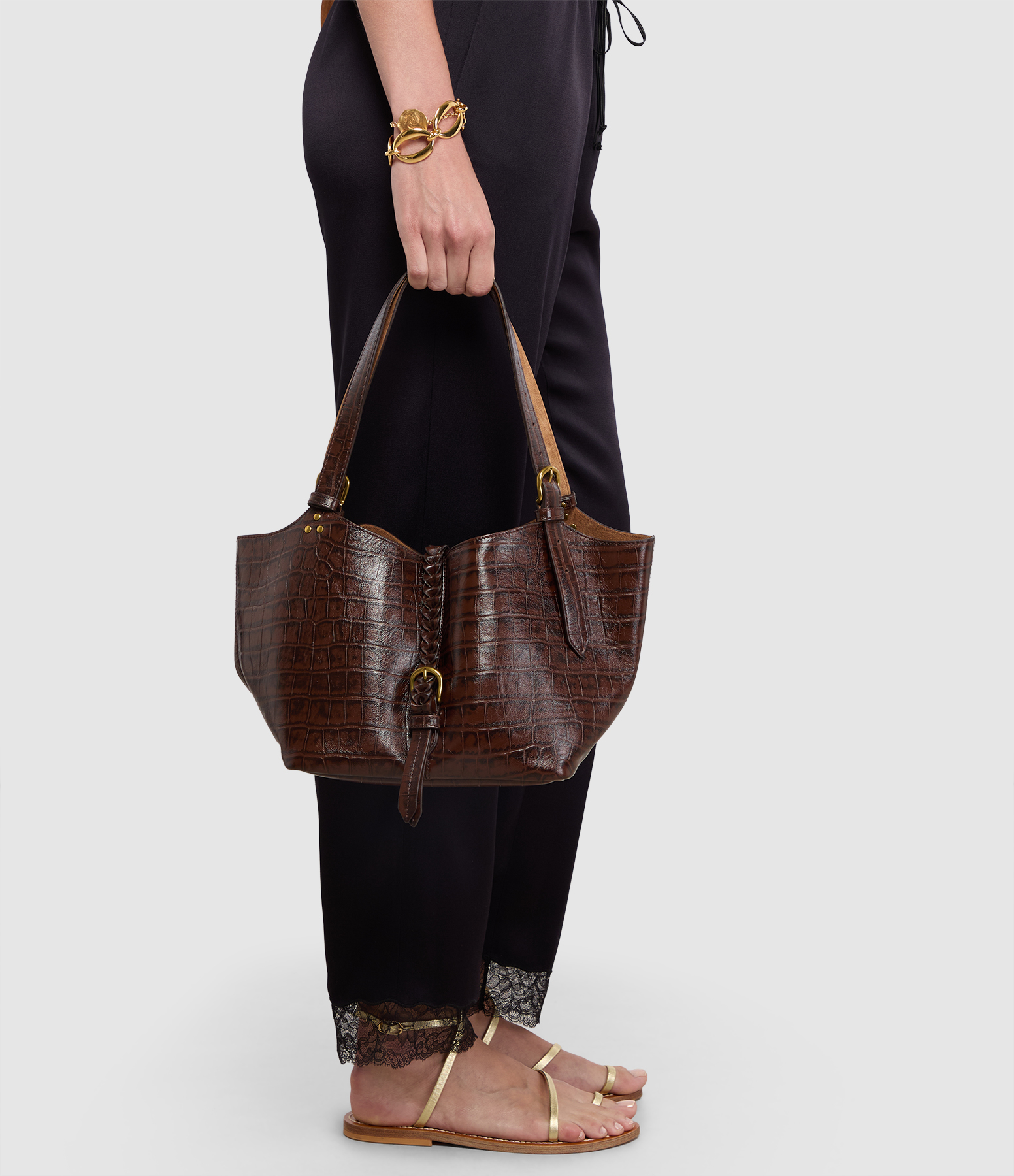 Joseph S Cigar-Coloured Crocodile-Print Bag