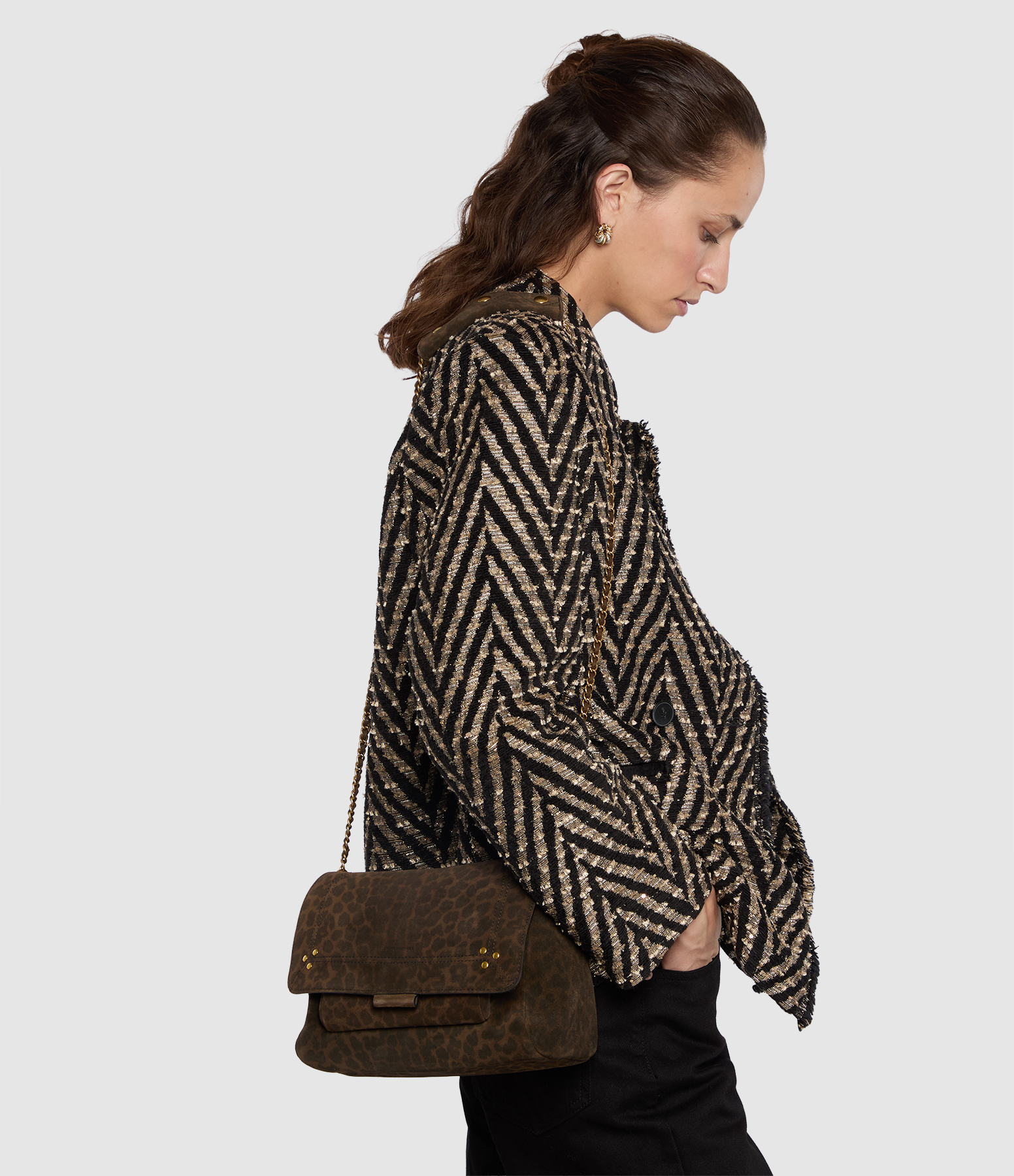 Lulu M Bag in Khaki Leopard-Print Suede