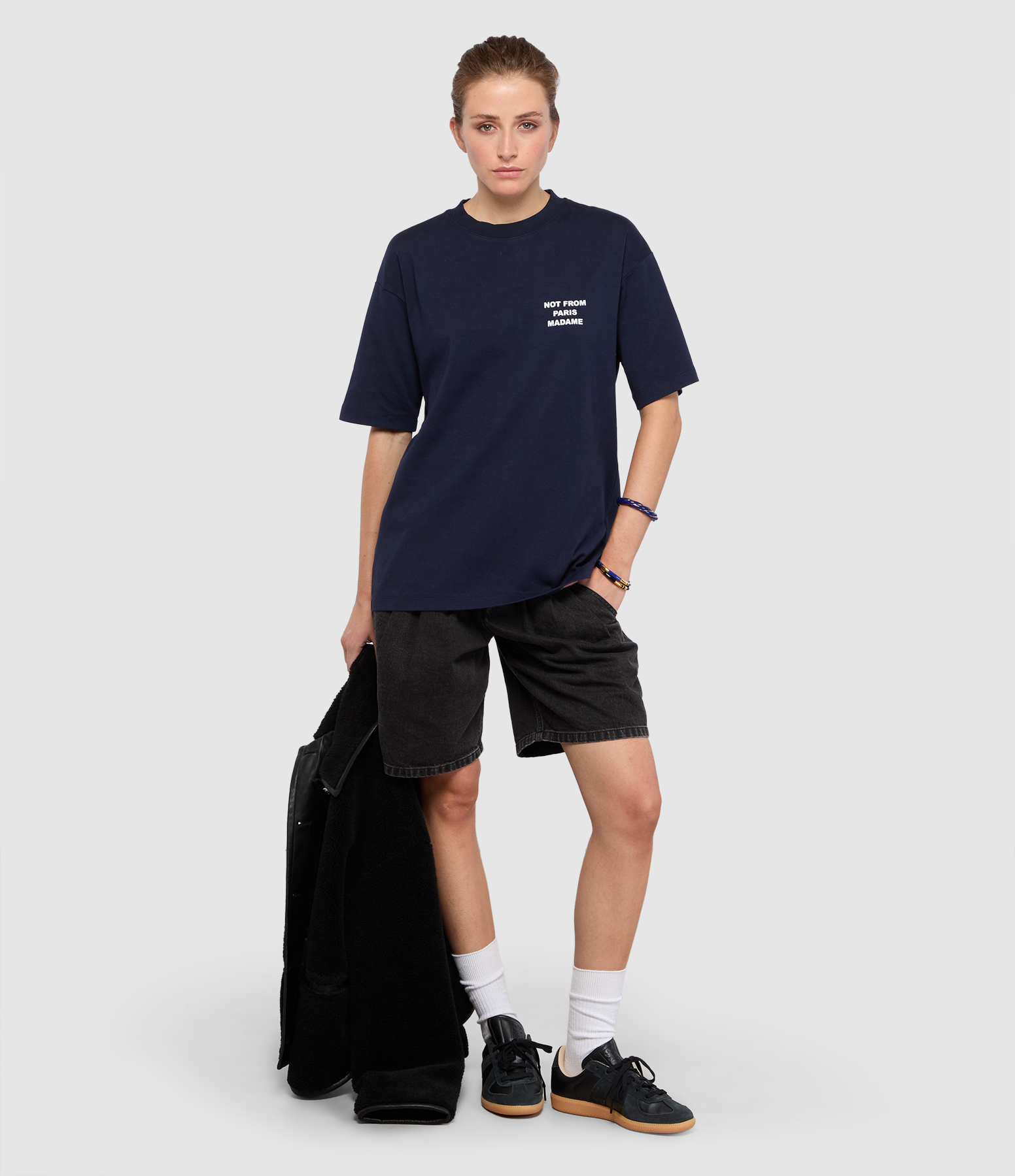 Navy T-shirt with bold slogan