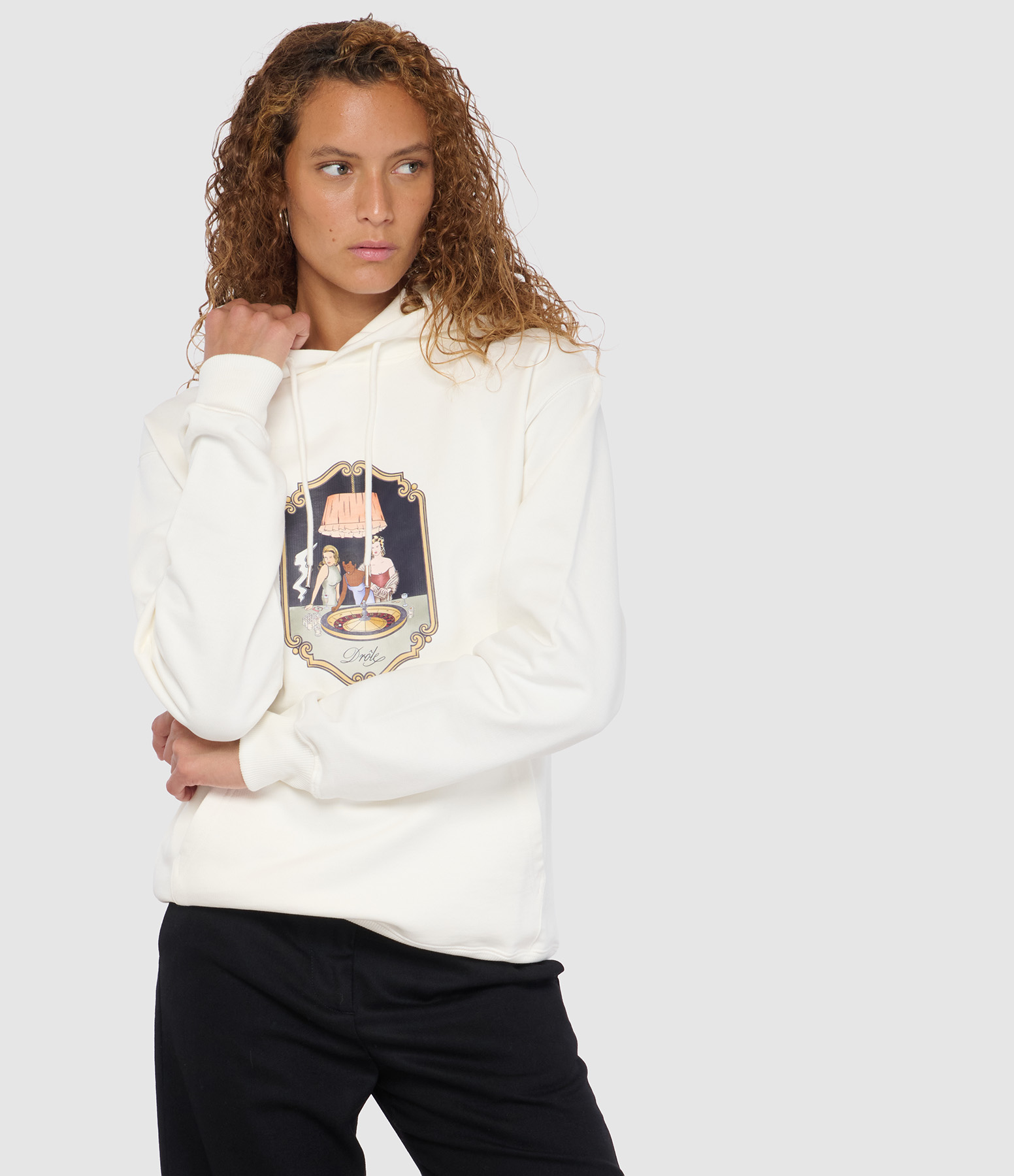 Casino Scene Off-White Hooded Top