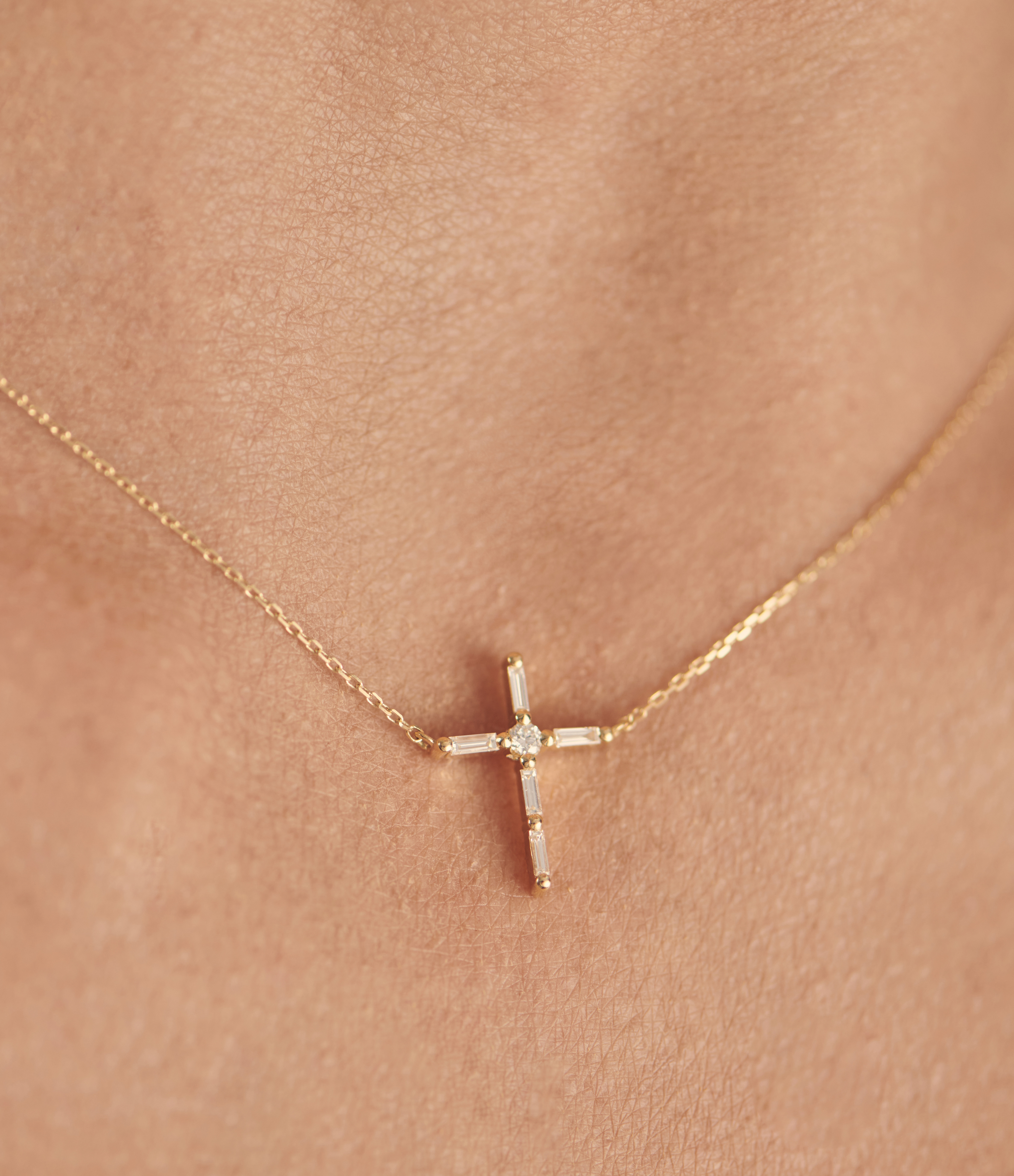Rose Gold Cross Necklace with Diamonds