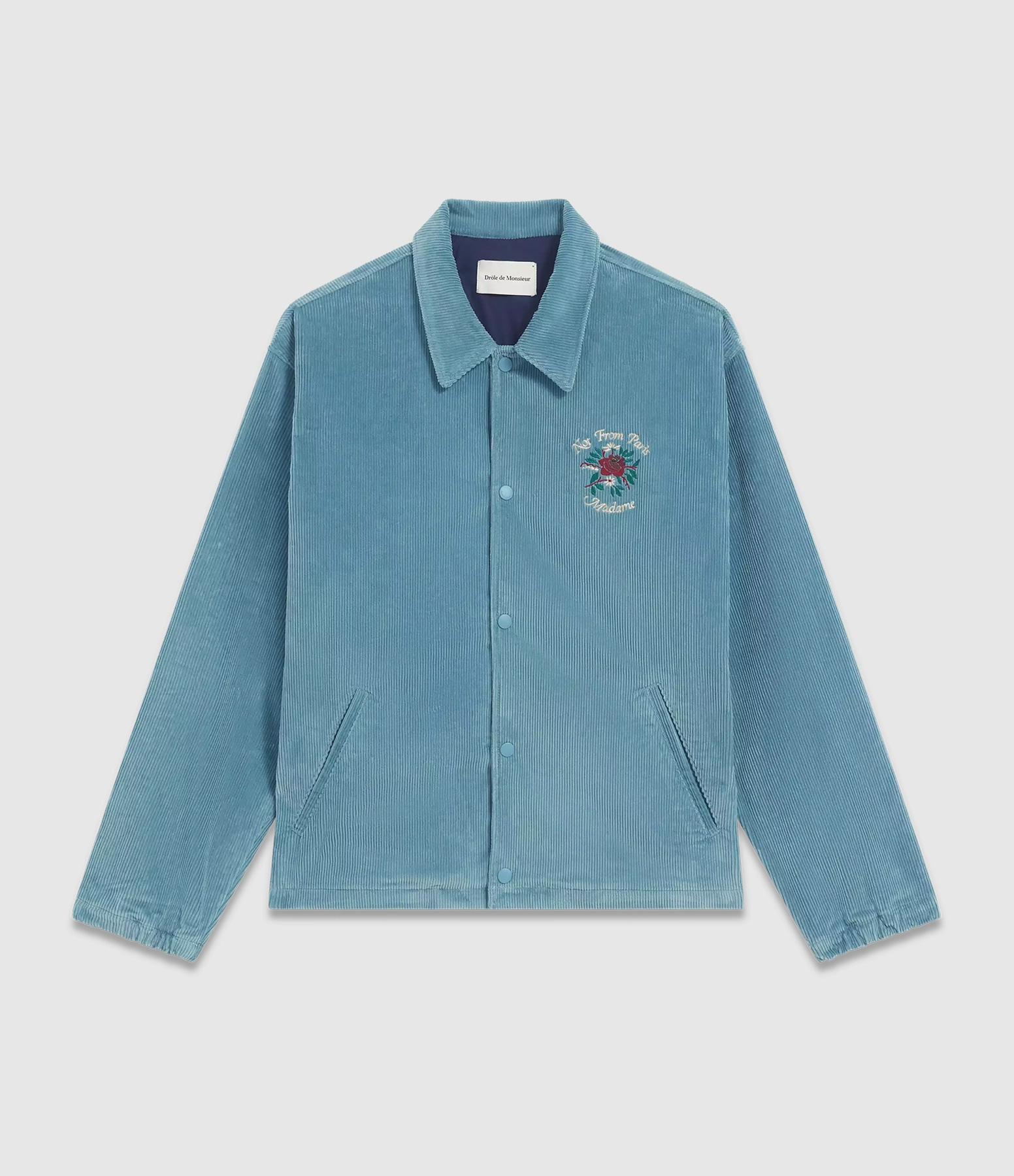 Unisex Slogan Flowers Corduroy Jacket – Blue Grey