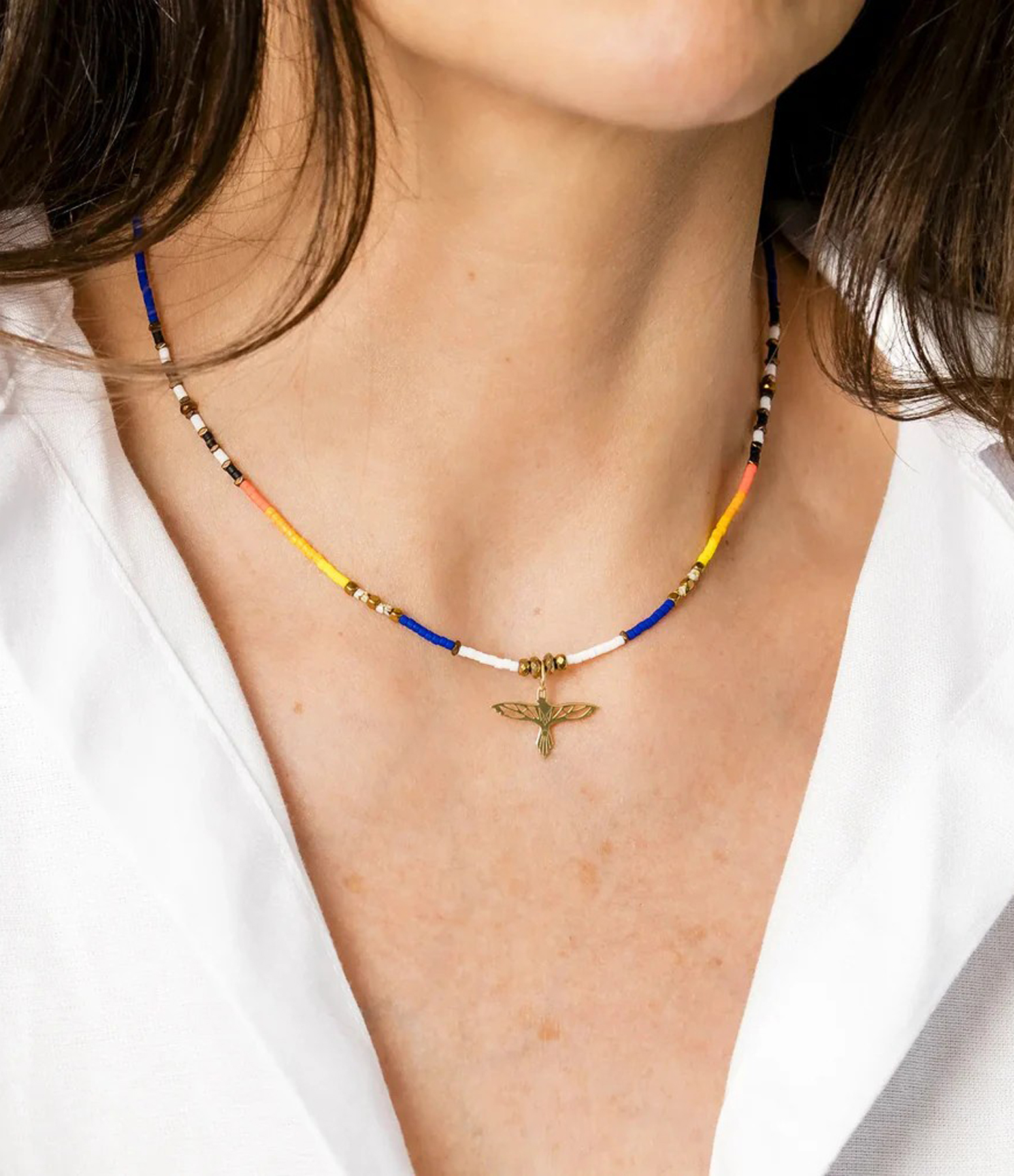 Multicoloured Indian Eagle Choker, 38cm, Véronika Loubry Collection