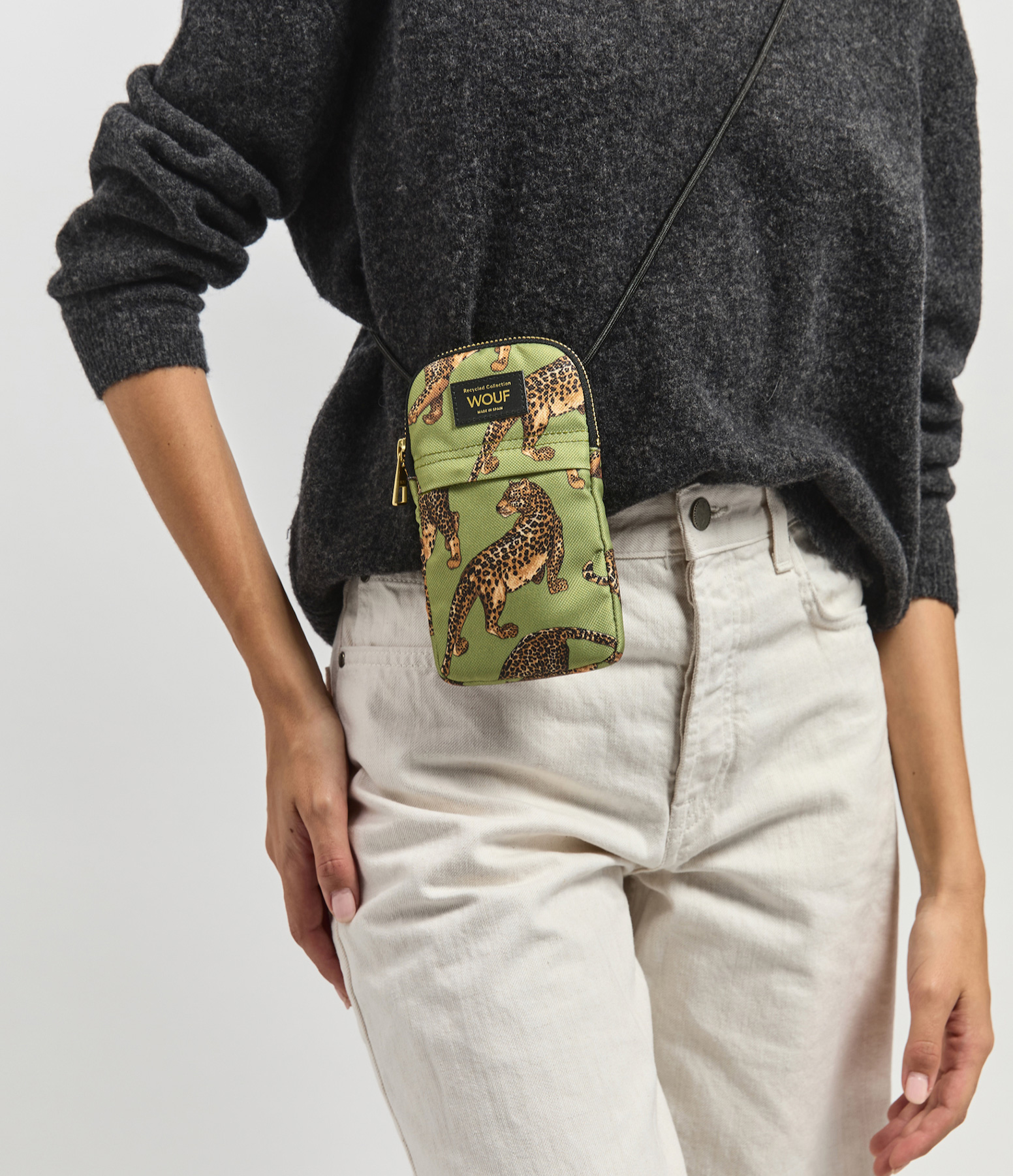 Olive Green Leopard Print Mobile Phone Holder