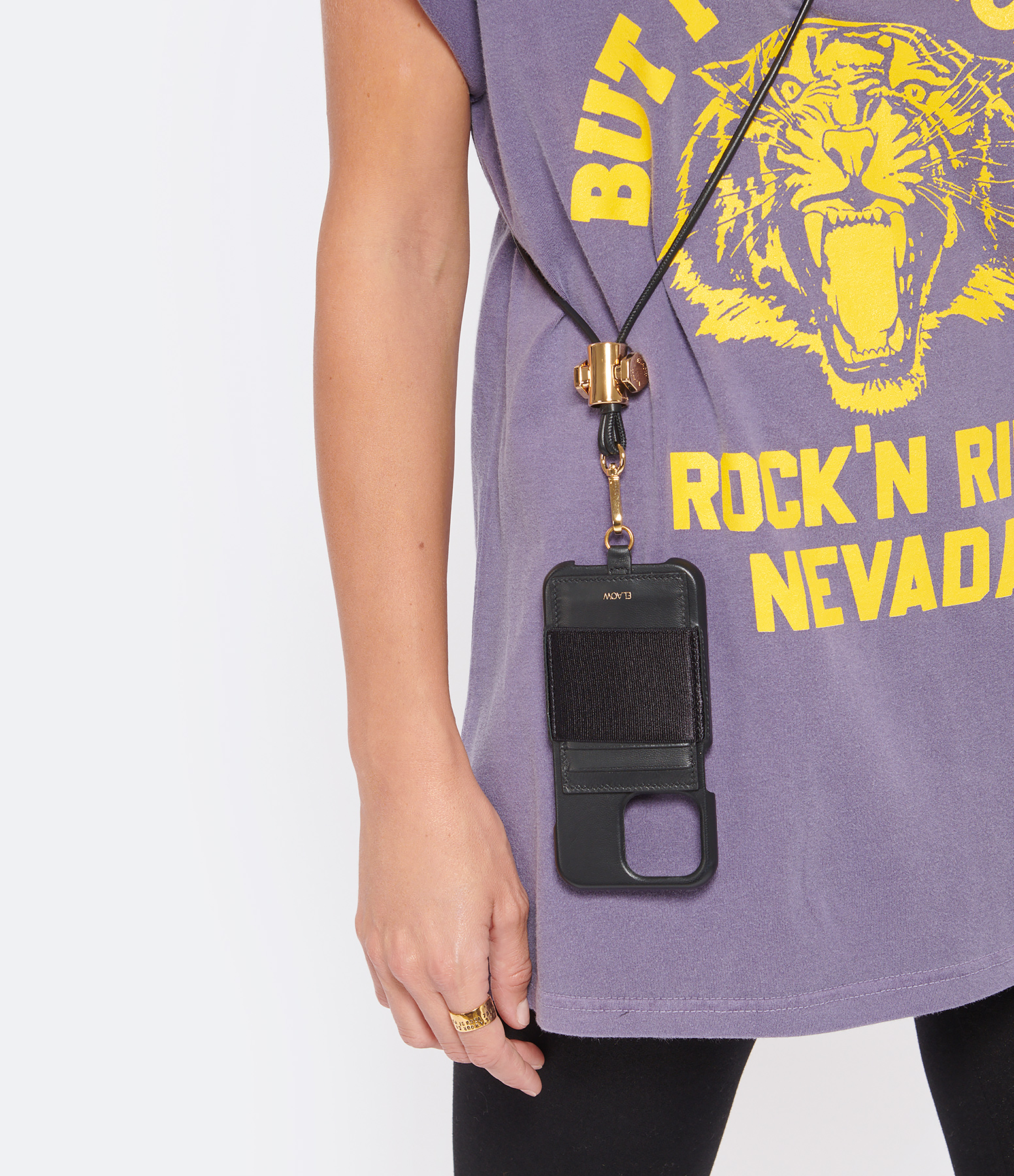 Black Leather Card Holder with Lanyard